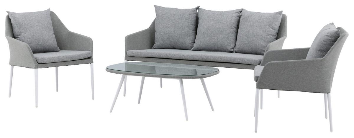LOUNGEGARNITUR SPOGA - Weiß/Grau, KONVENTIONELL, Glas/Textil - Gardenson