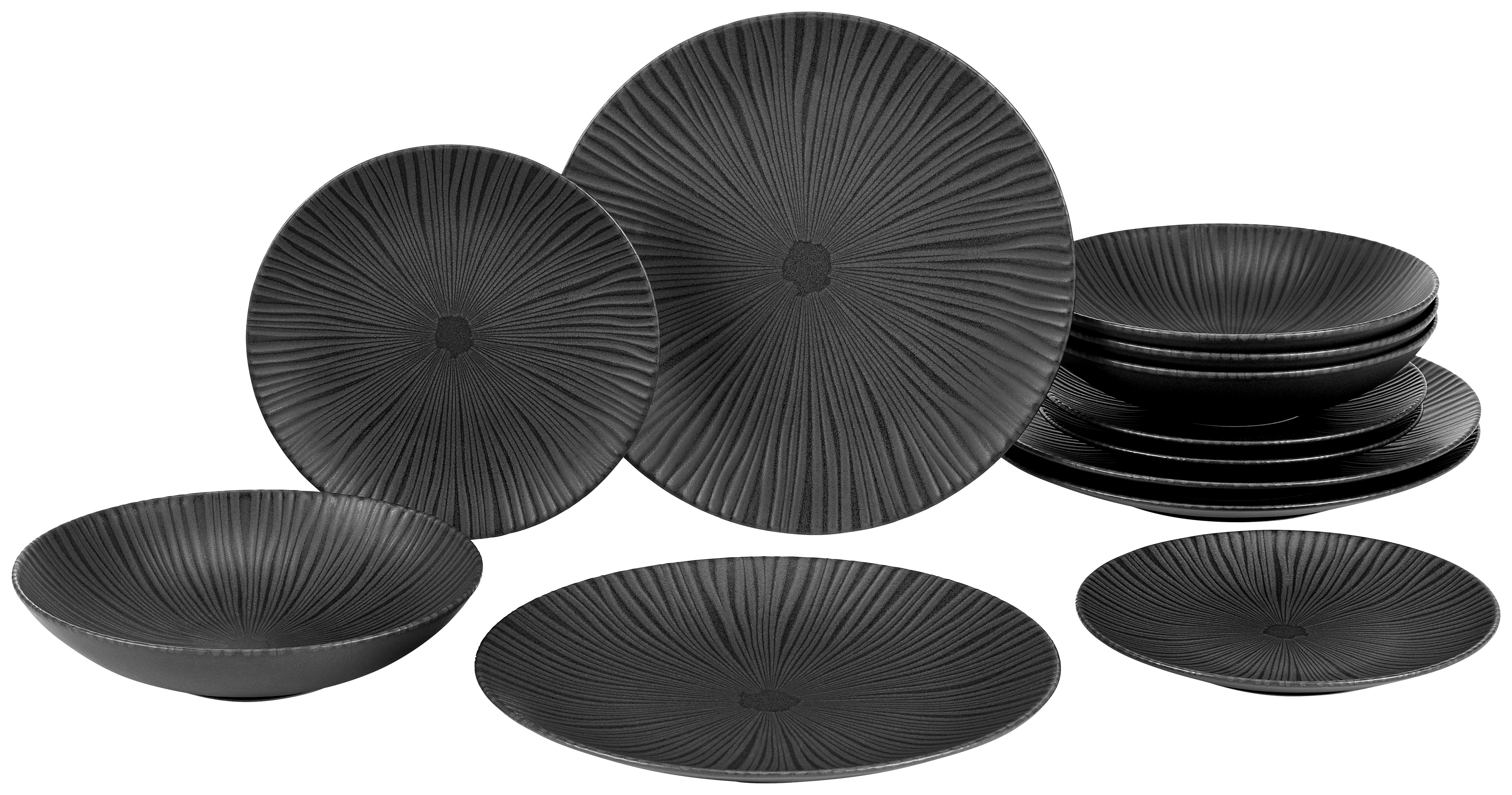 Tafelservice Black aus Steingut, 12-teilig - Schwarz, MODERN, Keramik (28,5/32,6/28,8cm) - Premium Living