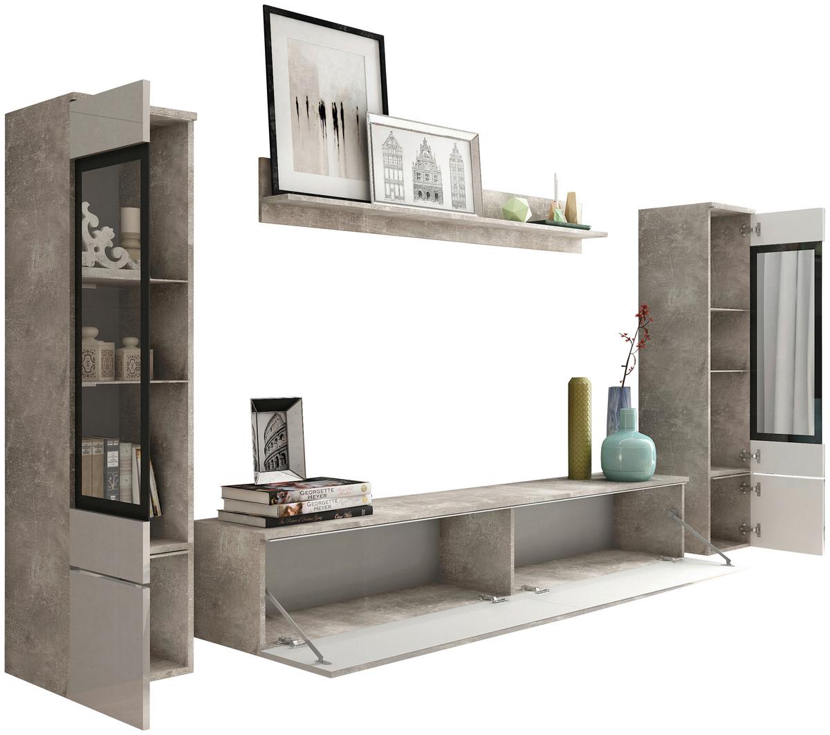 Dnevni Regal Vera, Bela, Siva, 4-Delno, Led - siva/bela, Trendi, umetna masa/steklo (240/130/33cm) - P & B