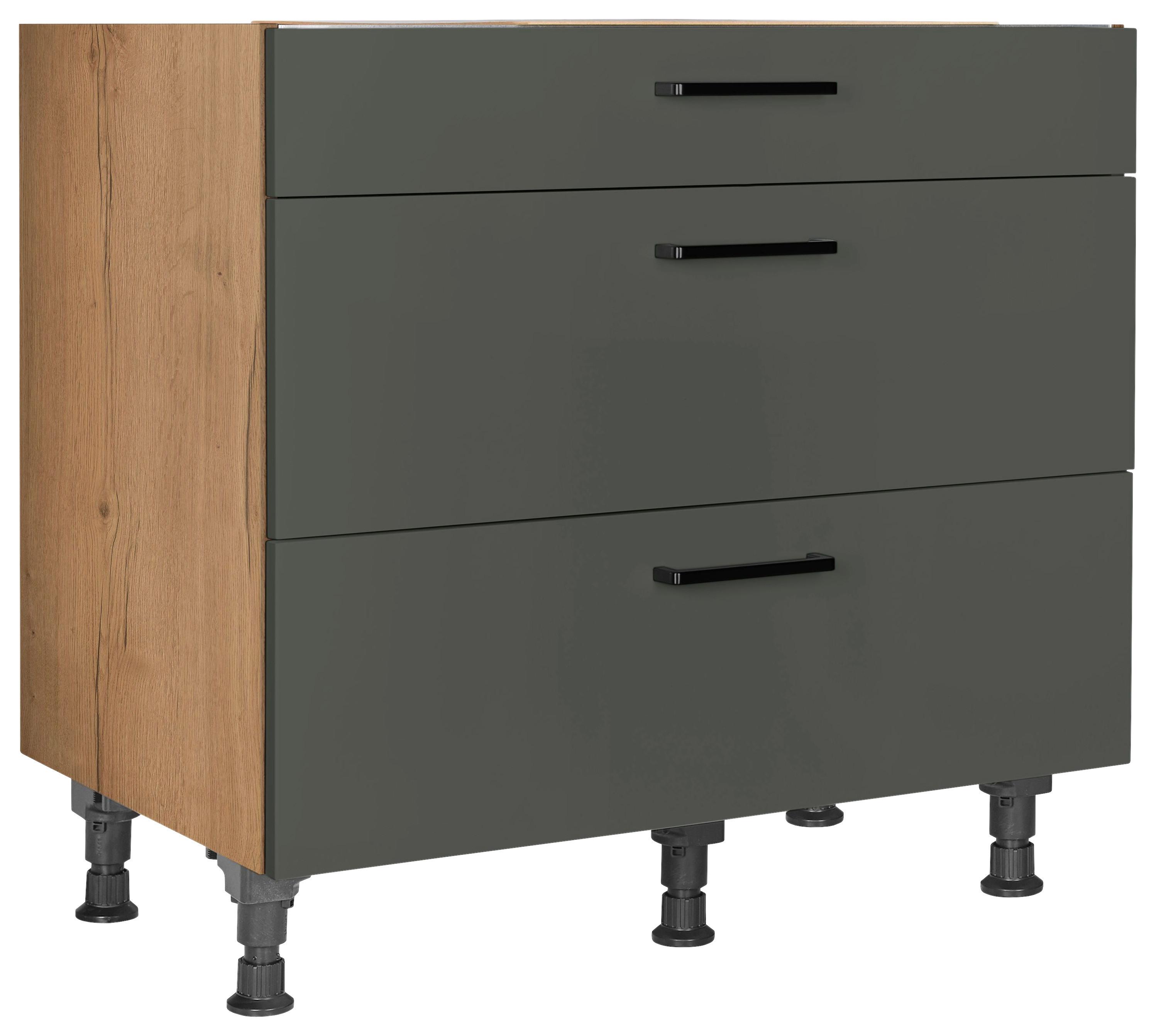 Kochfeldumbauschrank Easytouch Grün - Eichefarben/Schwarz, MODERN, Holzwerkstoff/Metall (90,0/87,0/56,0cm) - Nobilia