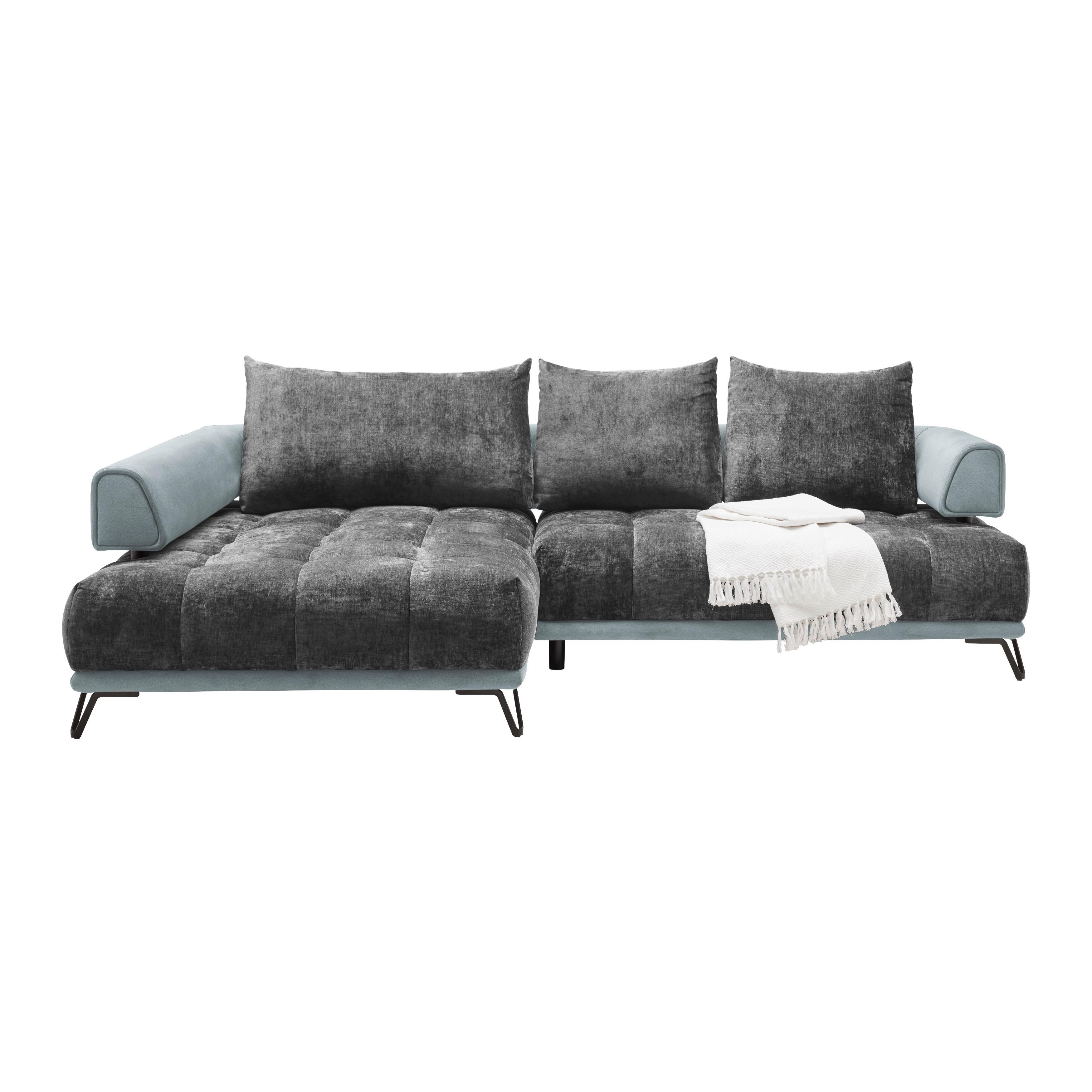 Ecksofa Morgan Silberfarben - Silberfarben/Schwarz, MODERN, Textil/Metall (184/67-87/262cm) - Mömax