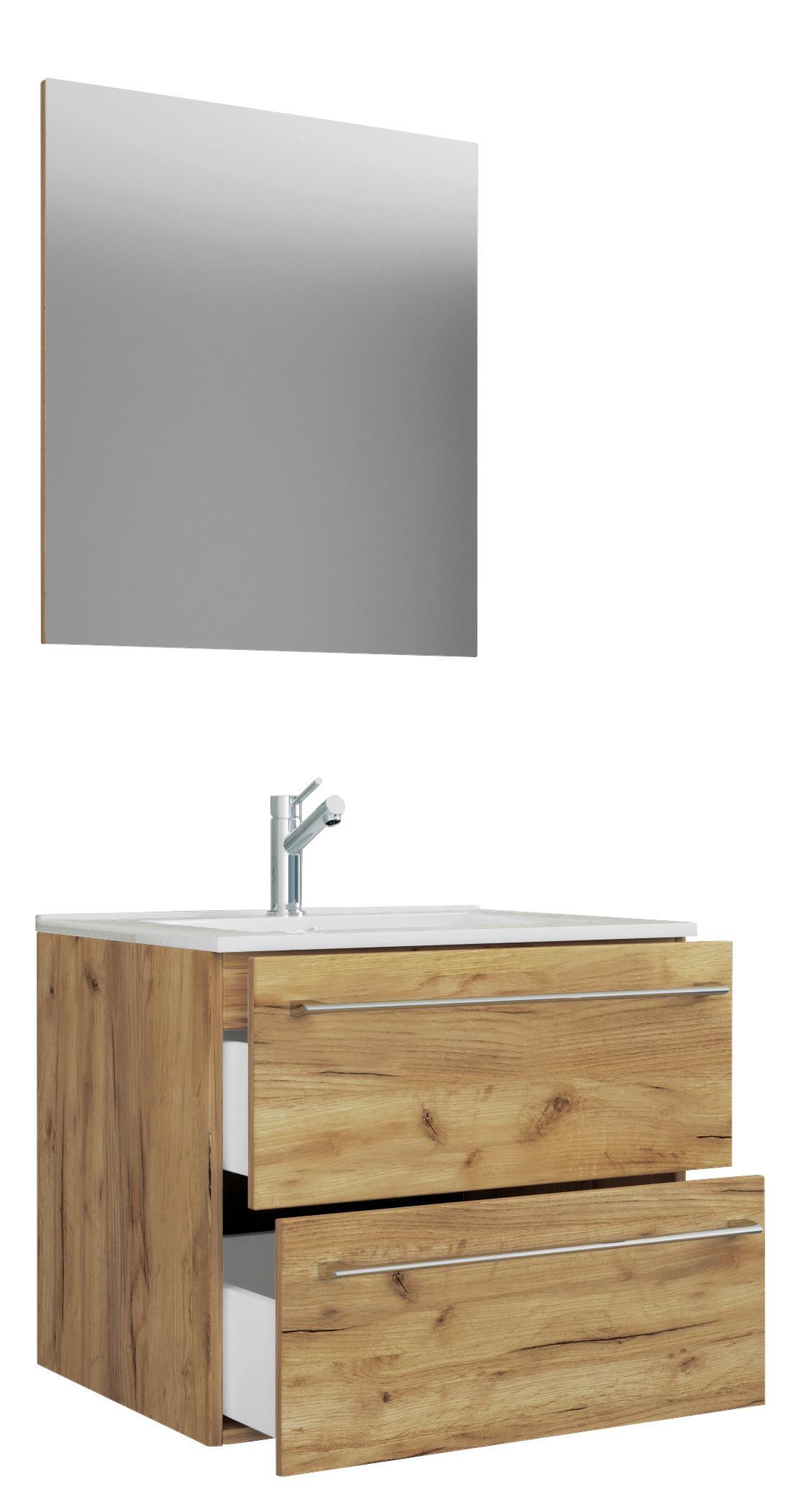 Kopalnica Badinos, Hrast - bela/barve aluminija, Moderno, kovina/leseni material (60cm) - MID.YOU