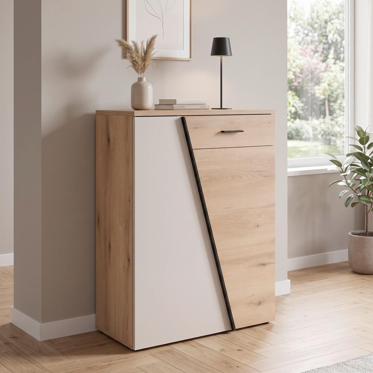 Comodă Venedig New - cașmir/culoare lemn stejar, Modern, material pe bază de lemn (80/110/40cm) - Modern Living