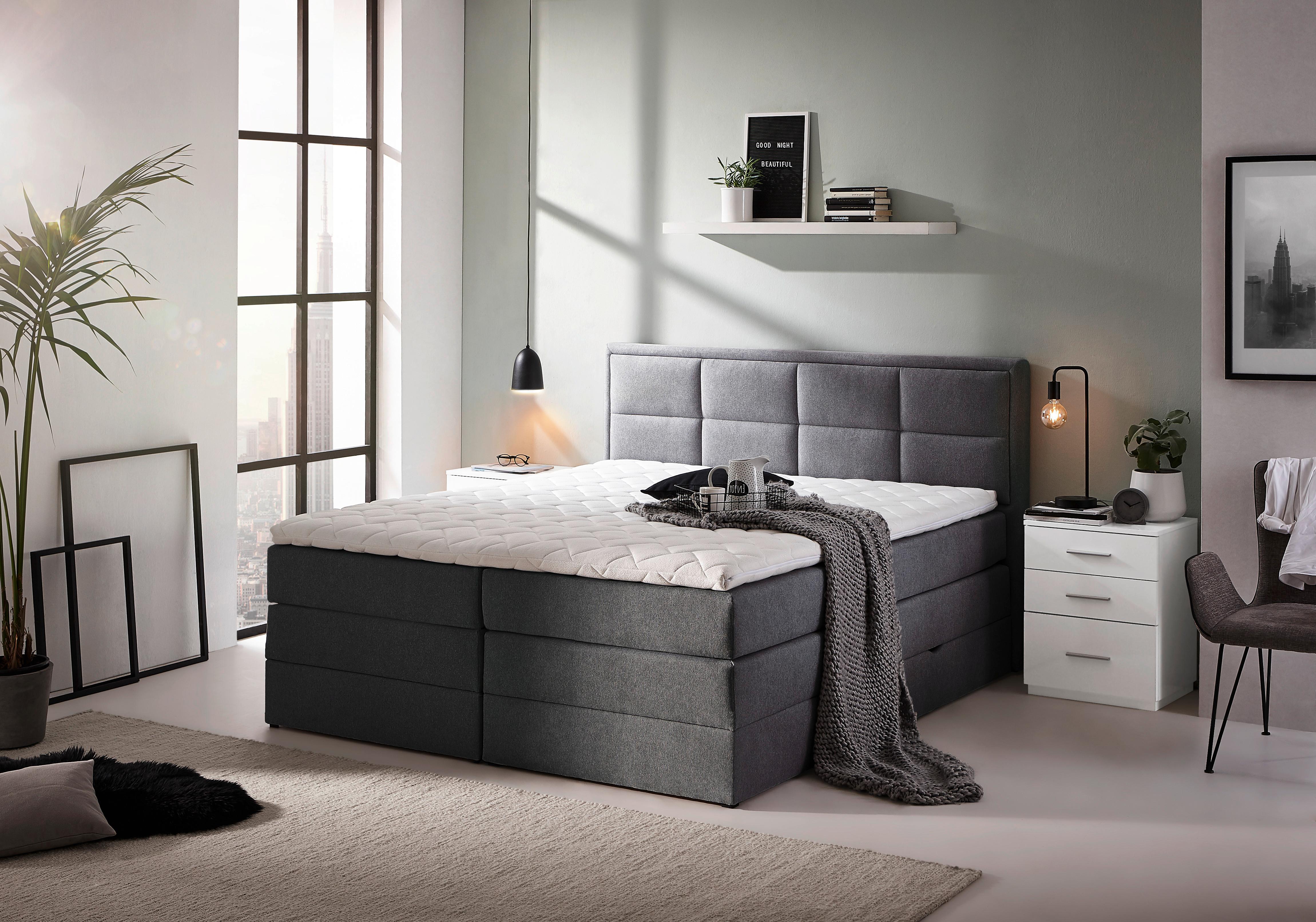 ŁÓŻKO BOXSPRING ORLANDO - antracytowy/czarny, Konventionell, tworzywo sztuczne/tkanina (180/200cm) - Carryhome