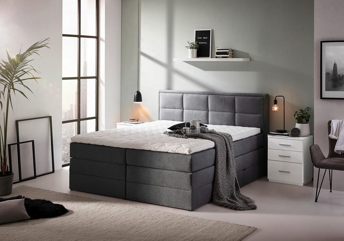 ŁÓŻKO BOXSPRING ORLANDO - antracytowy/czarny, Konventionell, tworzywo sztuczne/tkanina (180/200cm) - Carryhome