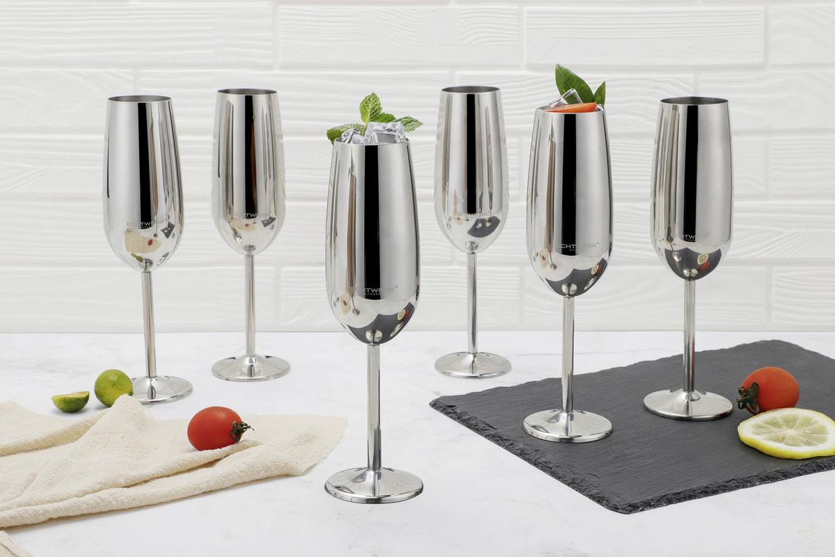 Set Kozarcev Champange, 6-Delni - srebrne barve, Trend, kovina (22,5cm) - Echtwerk