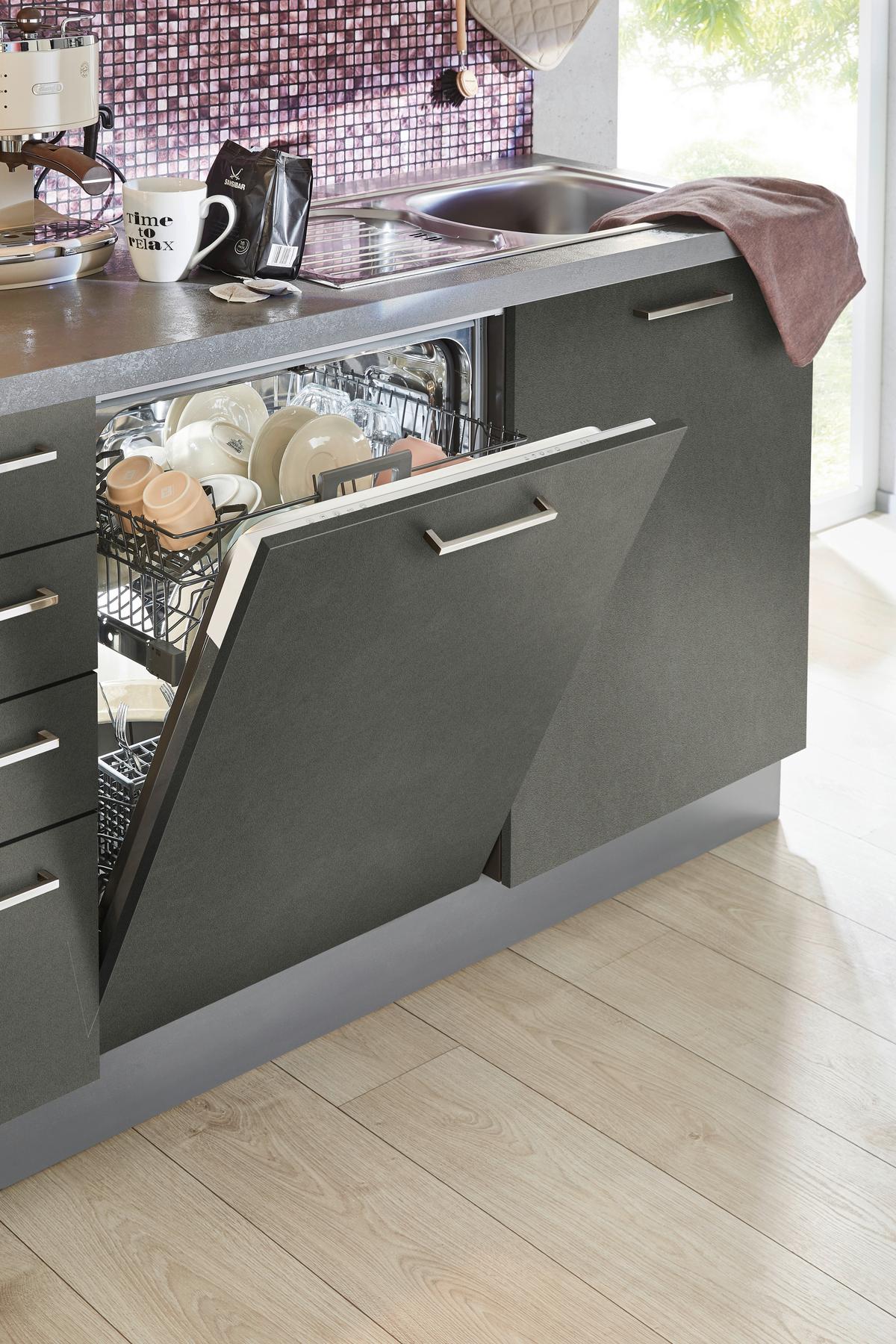 Küchenblock Base o. Geräte Dunkelgrau - Edelstahlfarben/Dunkelgrau, MODERN, Holzwerkstoff/Metall (295/120cm) - Express-Kuechen