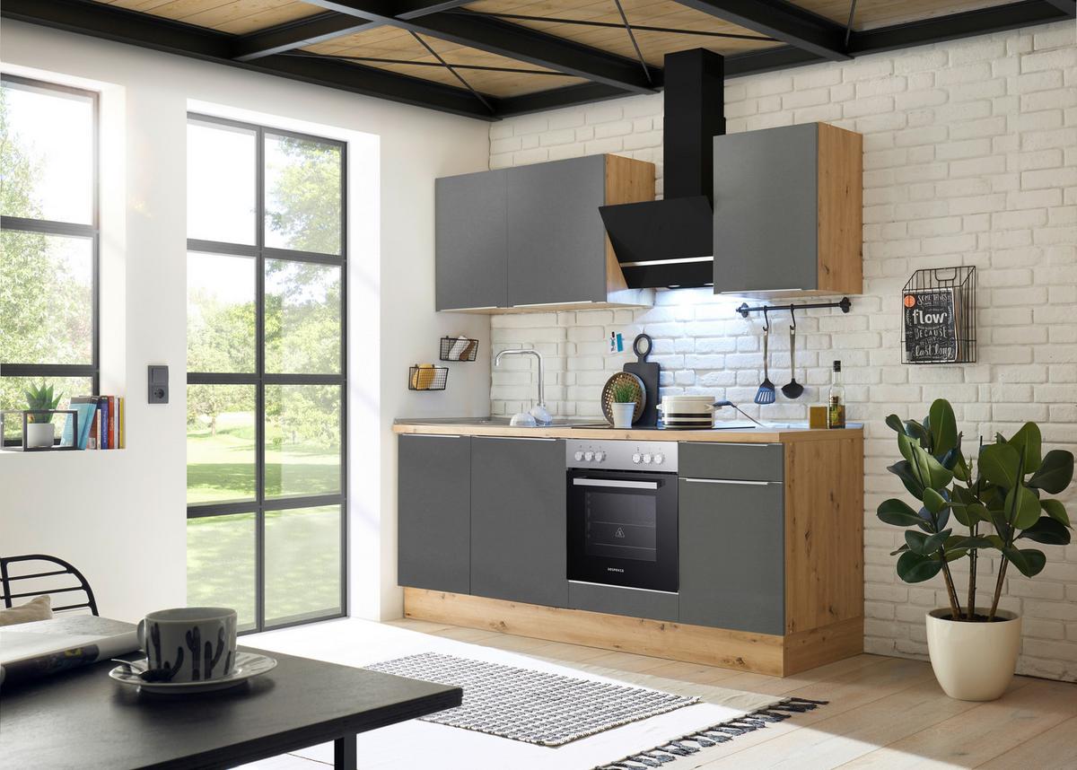 Küchenblock mit Geräten Grau B: ca. 220 cm - Anthrazit/Alufarben, LIFESTYLE, Holzwerkstoff/Kunststoff (220cm) - Respekta