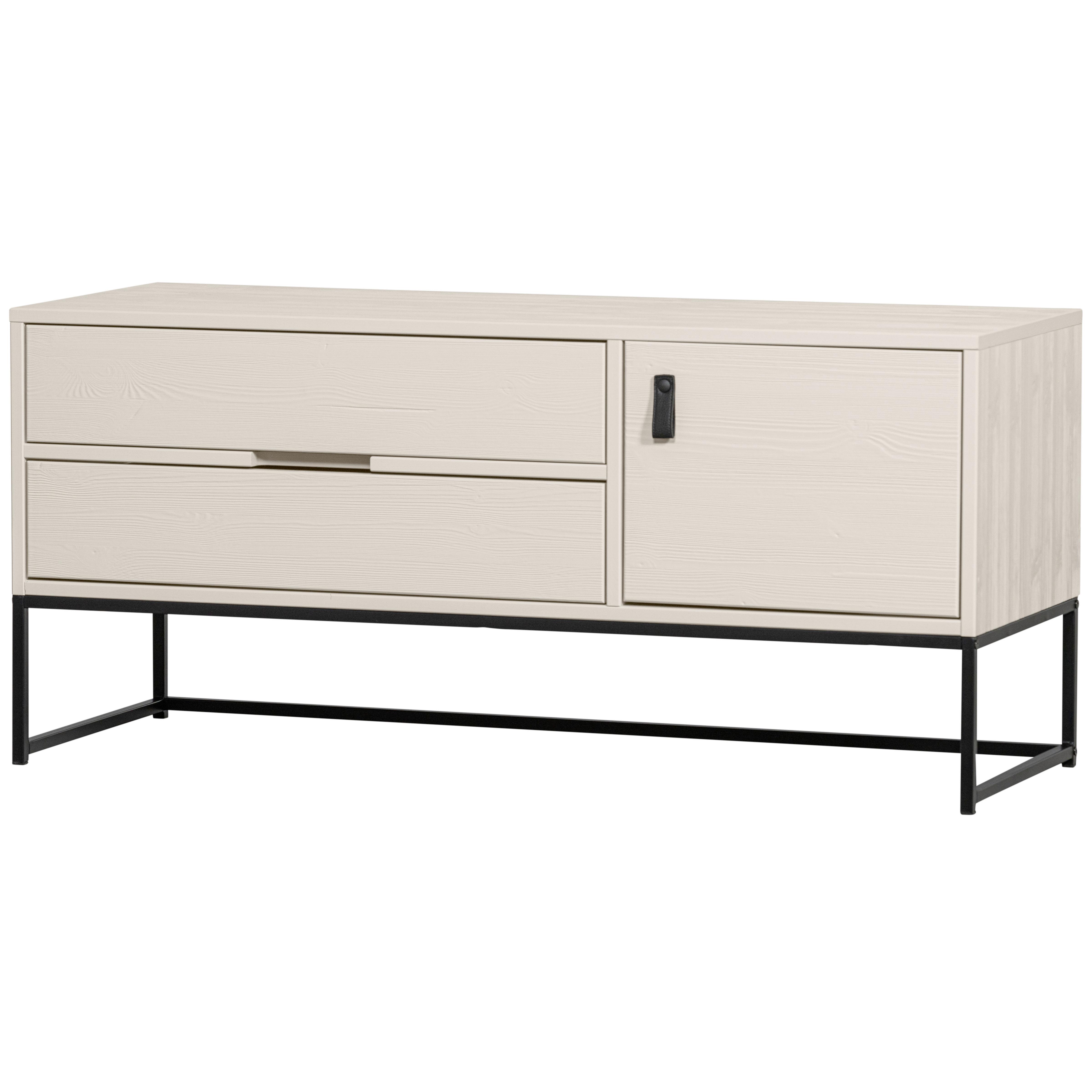 Lowboard Silas Hellgrau - Hellgrau/Schwarz, Design, Leder/Holz (120/55/44cm) - Livetastic