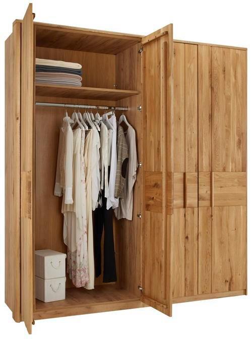 GARDEROB MED GÅNGJÄRNSDÖRRAR VERO - ekfärgad, Klassisk, trämaterial/trä (206/223/63cm) - ecoTree
