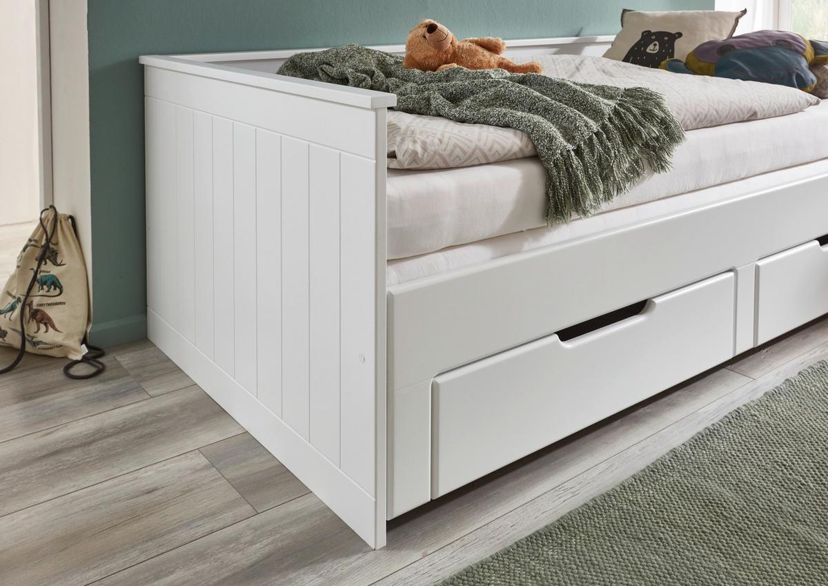 Raztegljiva Postelja Clara, Bela, 90-180x200 - bela/barve bukve, Basics, leseni material/les (90/200cm) - P & B