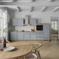 Küchenleerblock Frame Low o. Geräte Blaugrau - Edelstahlfarben/Eichefarben, MODERN, Holzwerkstoff/Metall (360cm) - Nobilia