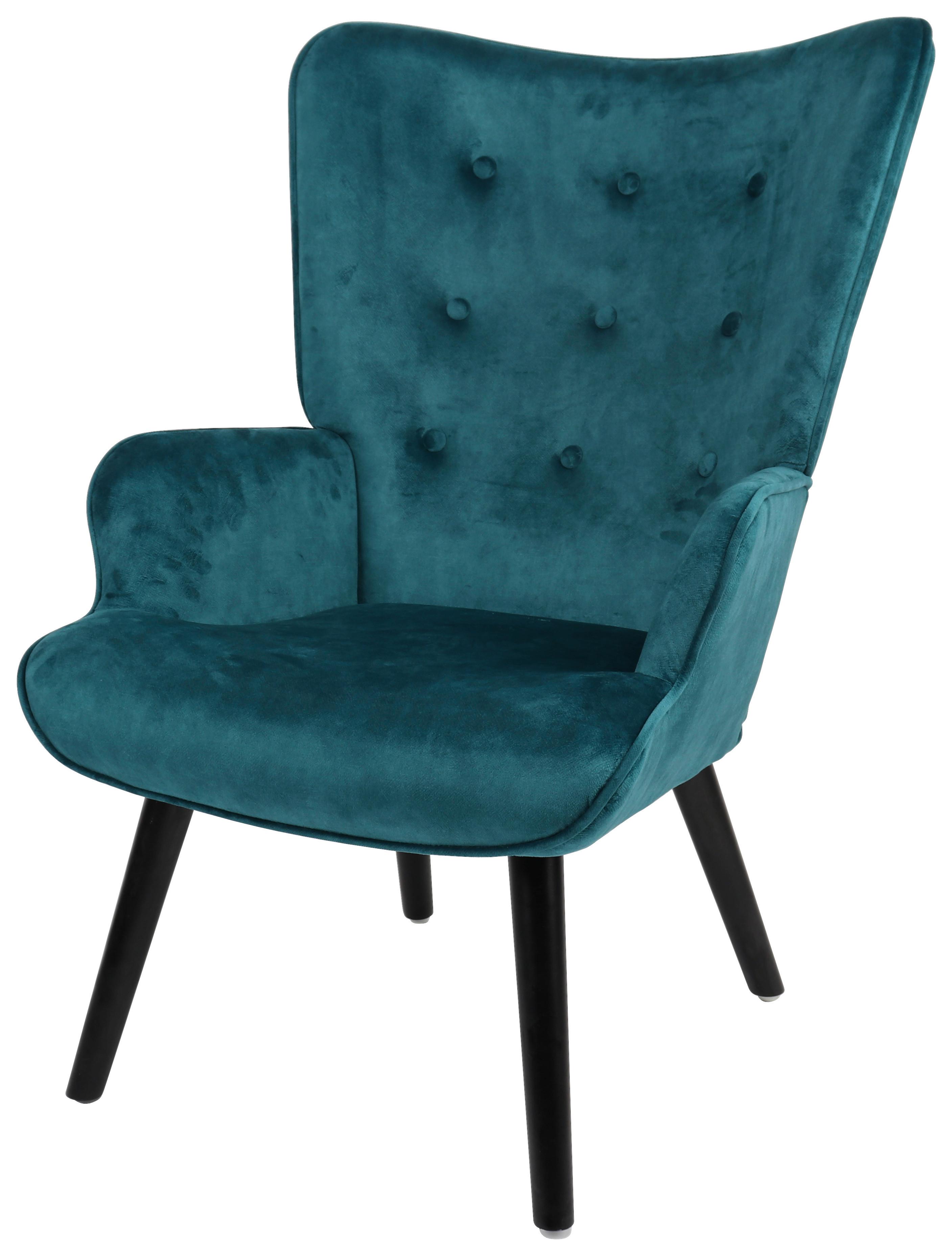 Fotelj Luke, Turkizna, Pravi Les - turkizna/črna, Moderno, kovina/tekstil (68/96/74cm)