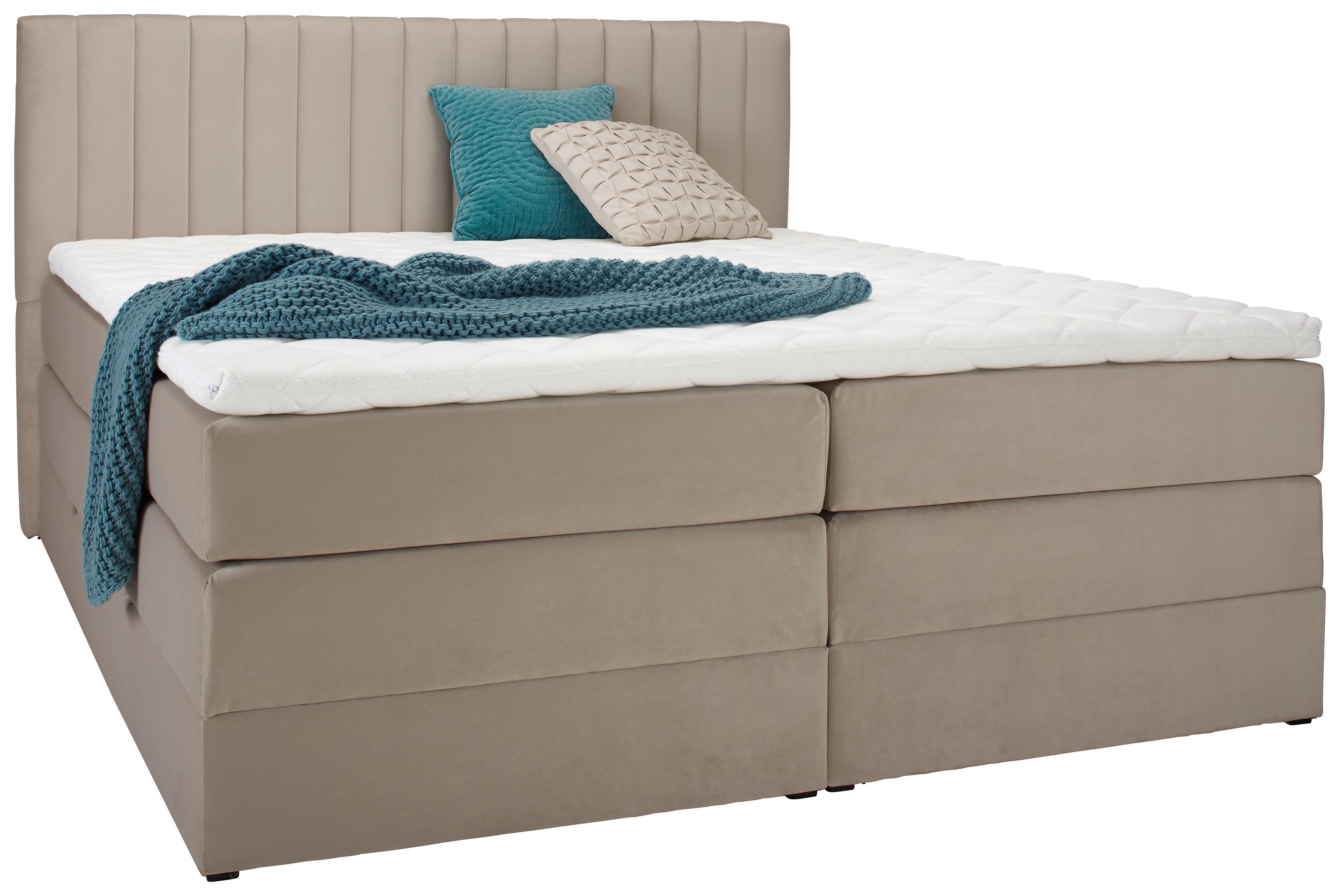 Boxspringbett Simon in Beige ca. 180x200cm - Beige/Schwarz, KONVENTIONELL, Holz/Kunststoff (180/200cm) - Premium Living