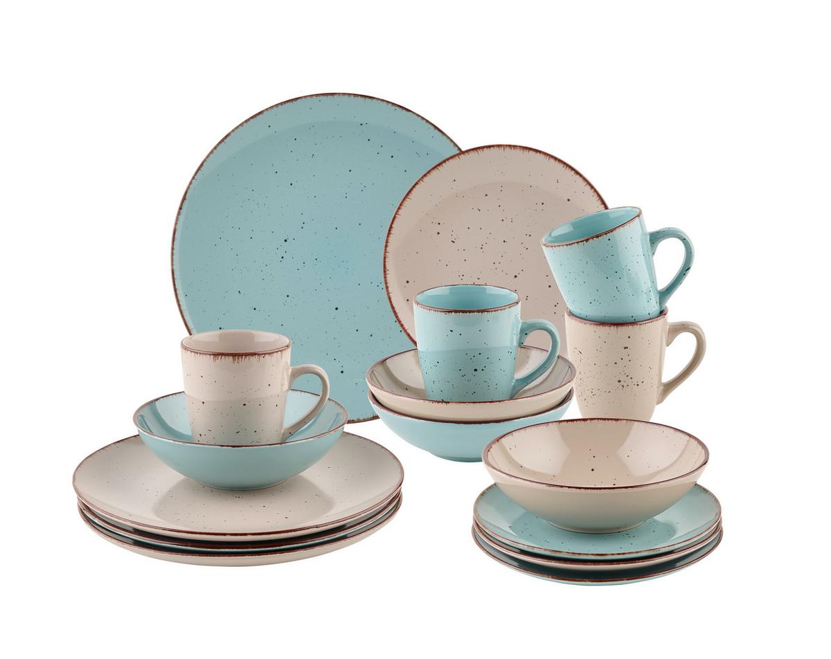 Kombiservice Milan Türkis/Beige, 16-teilig - Türkis/Beige, Basics, Keramik - Mömax