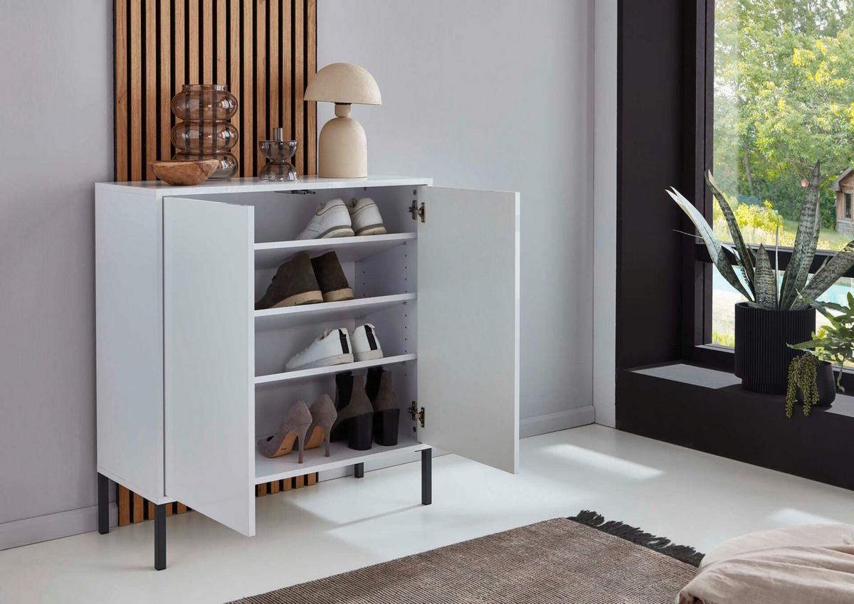 Sideboard Mailand Set 7 Weiß/Weiß Hochglanz - Weiß Hochglanz/Schwarz, MODERN, Holzwerkstoff/Kunststoff (263,5/73/33cm) - MID.YOU