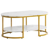 COUCHTISCH WL6.895 - Weiss Hochglanz/Goldfarben, Lifestyle, Holzwerkstoff/Metall (100/60/45cm) - Livetastic