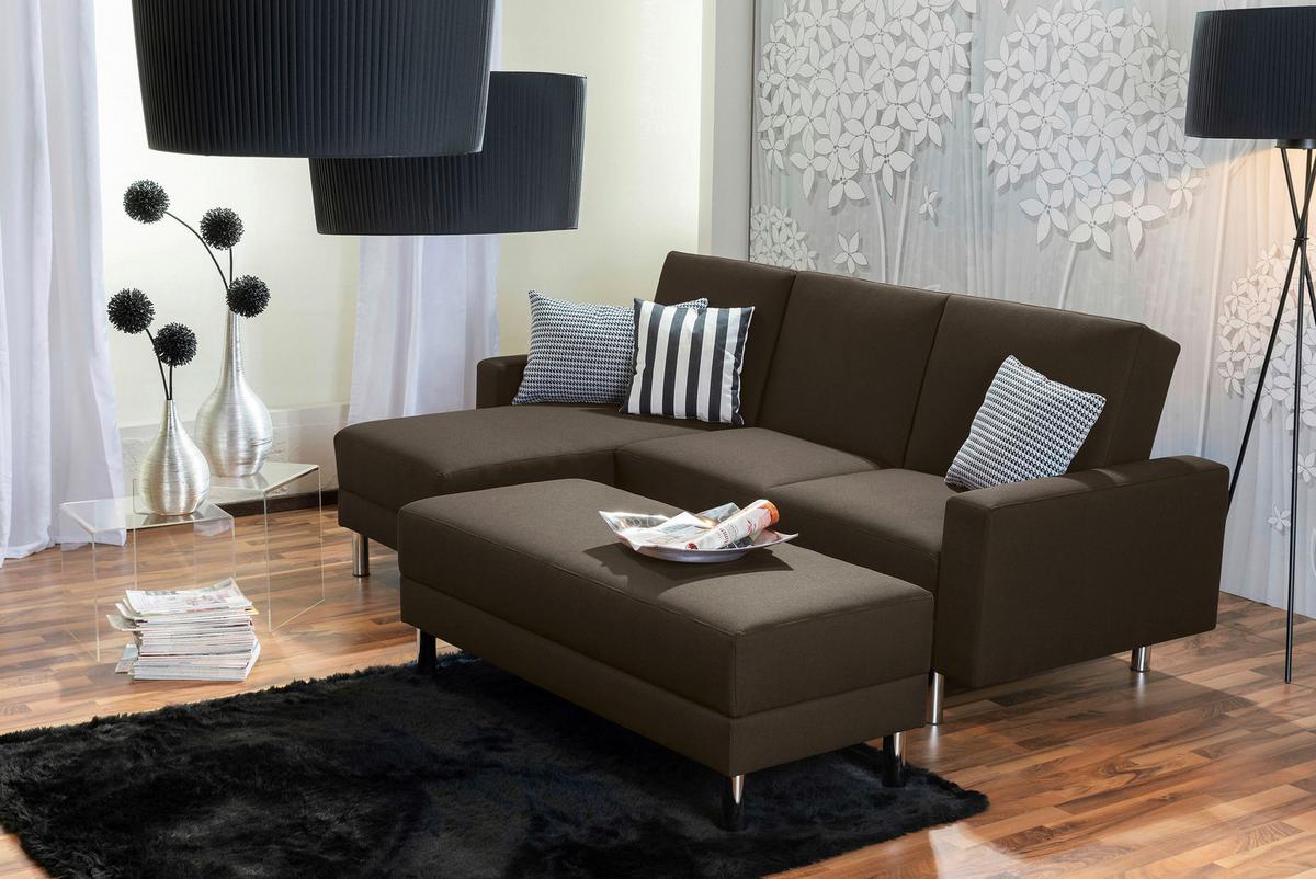 ECKSCHLAFSOFA JUST FASHION - Chromfarben/Braun, KONVENTIONELL, Textil/Metall (152/230cm) - Max Winzer