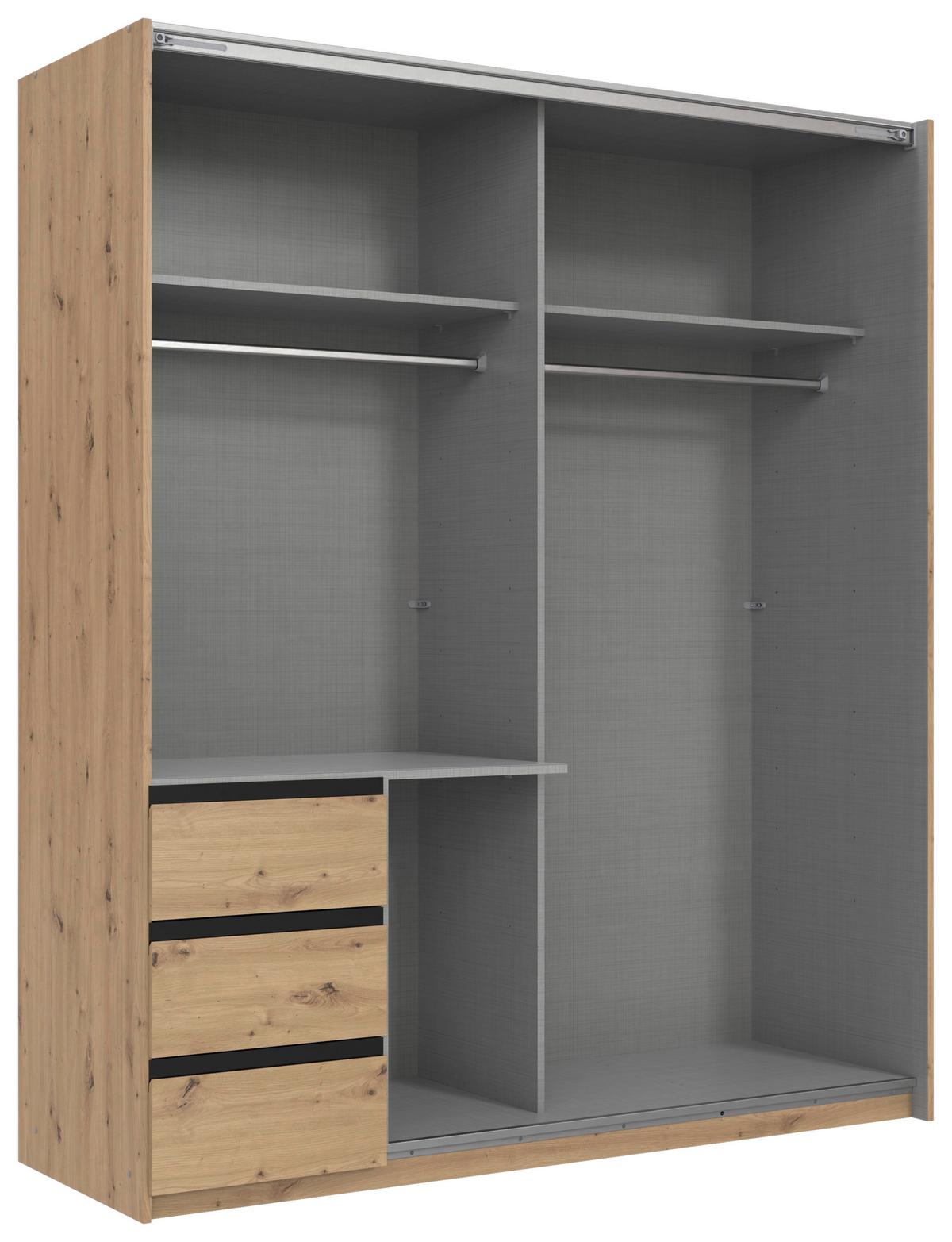 Schwebetürenschrank Adria Graphitfarben/Eiche Artisan - Schwarz/Graphitfarben, KONVENTIONELL, Glas/Holzwerkstoff (168/198/63cm) - Mömax