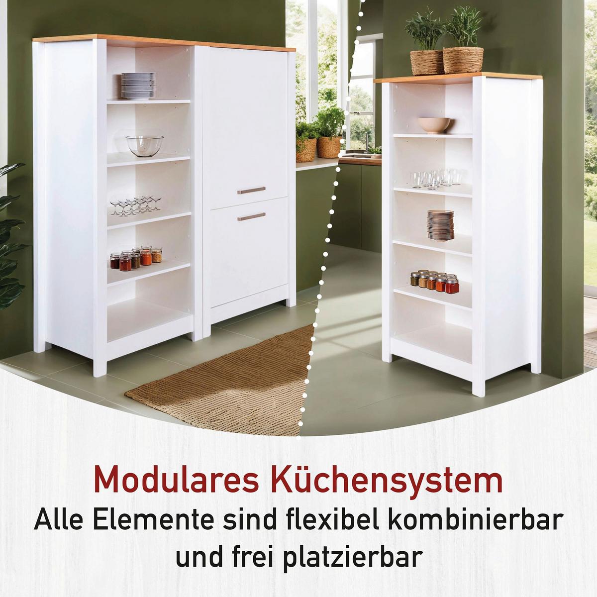 Küchenleerblock Bundle 8-Sorba o. Geräte Weiß - Silberfarben/Weiß, MODERN, Glas/Holzwerkstoff (430cm) - home24