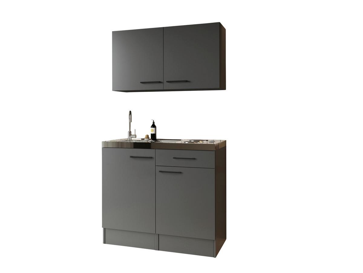 Miniküche Oliver m. Gerät ca. 100cm Grau - Schwarz/Grau, Trend, Holzwerkstoff/Metall (100cm) - Respekta