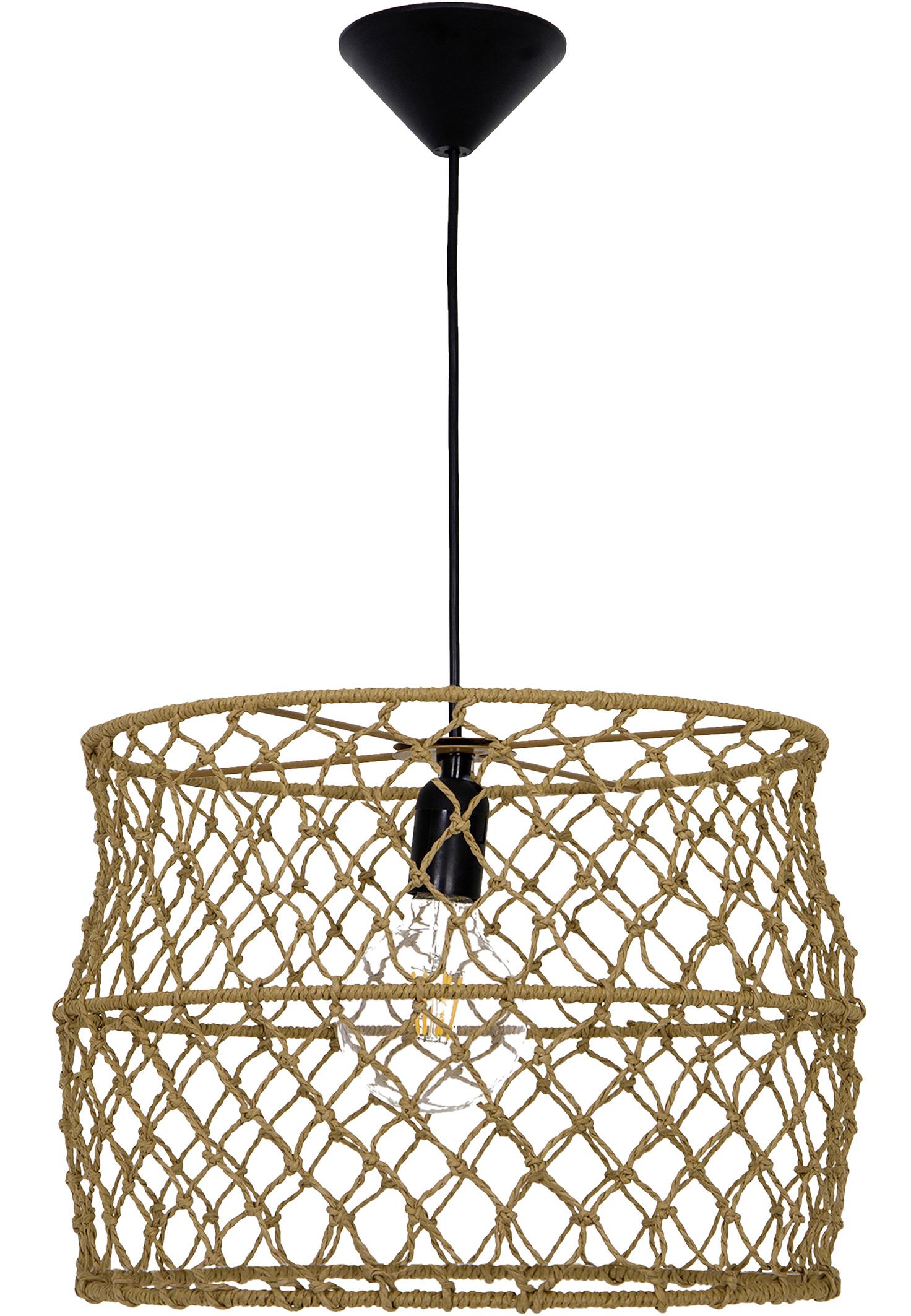 Viseča Svetilka Kerum - črna/rjava, Moderno, umetna masa/naravni materiali (40/130cm) - Modern Living
