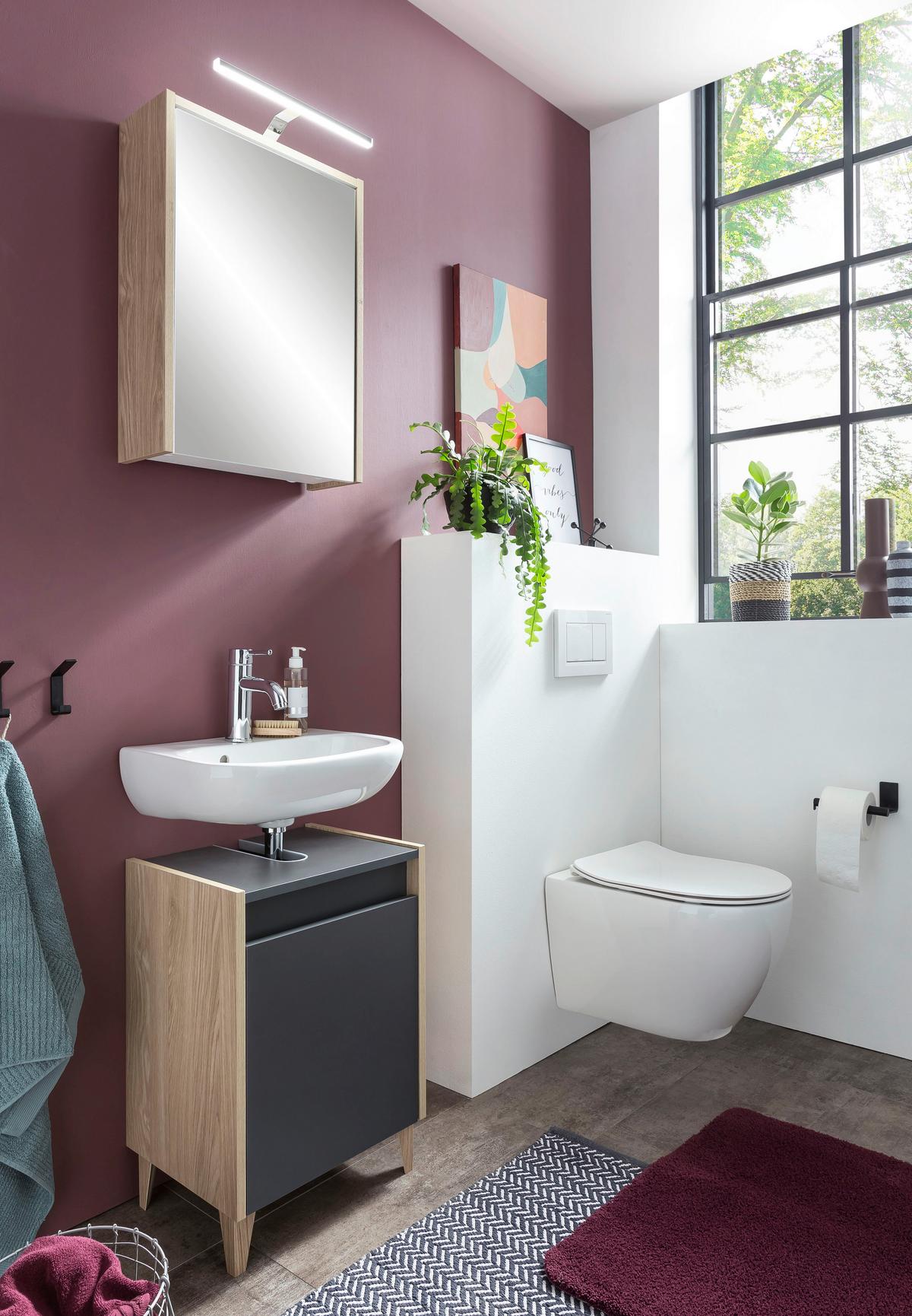 Spiegelschrank Flag Eiche mit LED 1-türig - MODERN, Glas/Holzwerkstoff (43,5/64/16cm) - MID.YOU