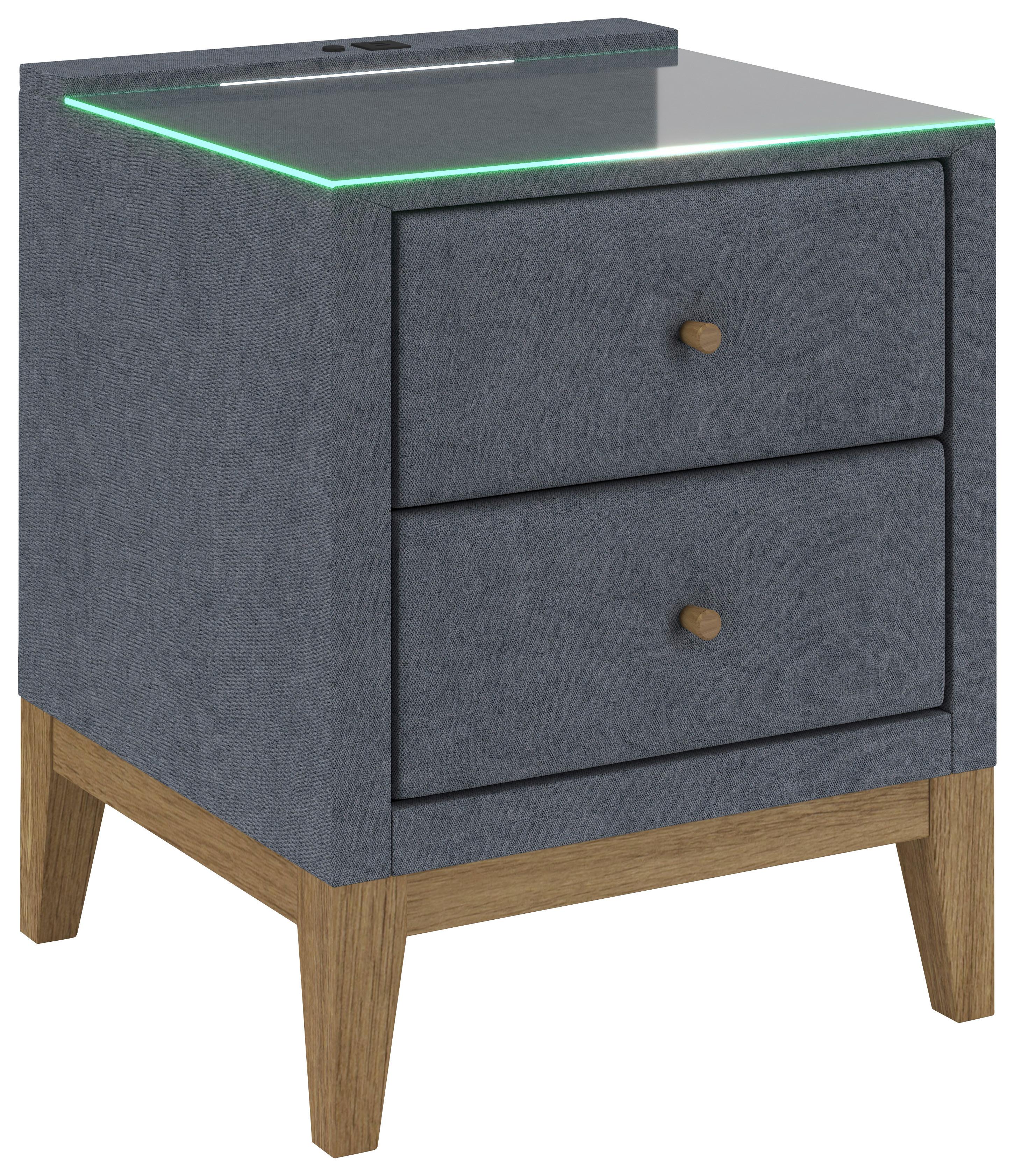 Nachttisch Elena - Blau, Konventionell, Glas/Holz (48/68/45cm) - Sembella