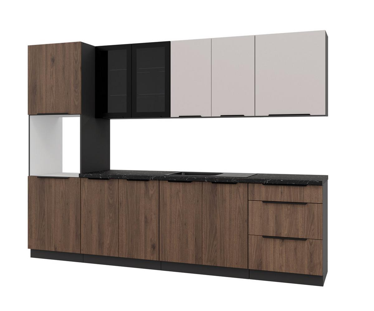 Blok Kuhinja Monza/arona - kašmir/boja orahovog drveta, Moderno, staklo/metal (260/210/60cm) - Modern Living