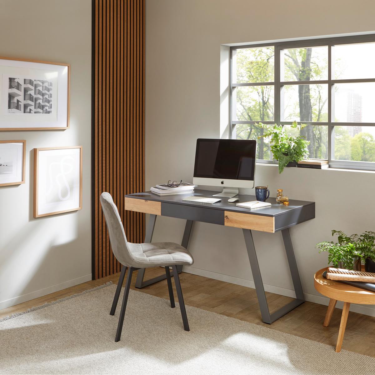 Pisalna Miza Viola, Siva, Barva Hrasta - siva/barve hrasta, Moderno, kovina/leseni material (140/60/76cm) - Modern Living