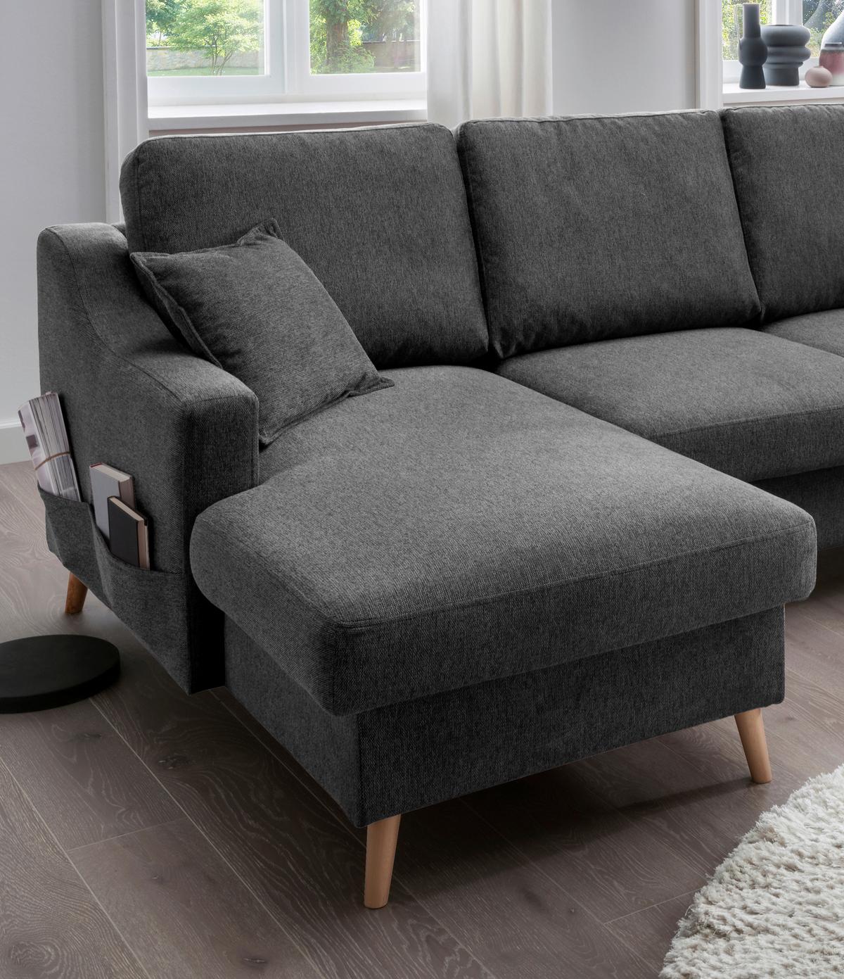 Wohnlandschaft Valentina Anthrazit Struktur - Anthrazit/Naturfarben, KONVENTIONELL, Holz/Textil (150/301/200cm) - P & B