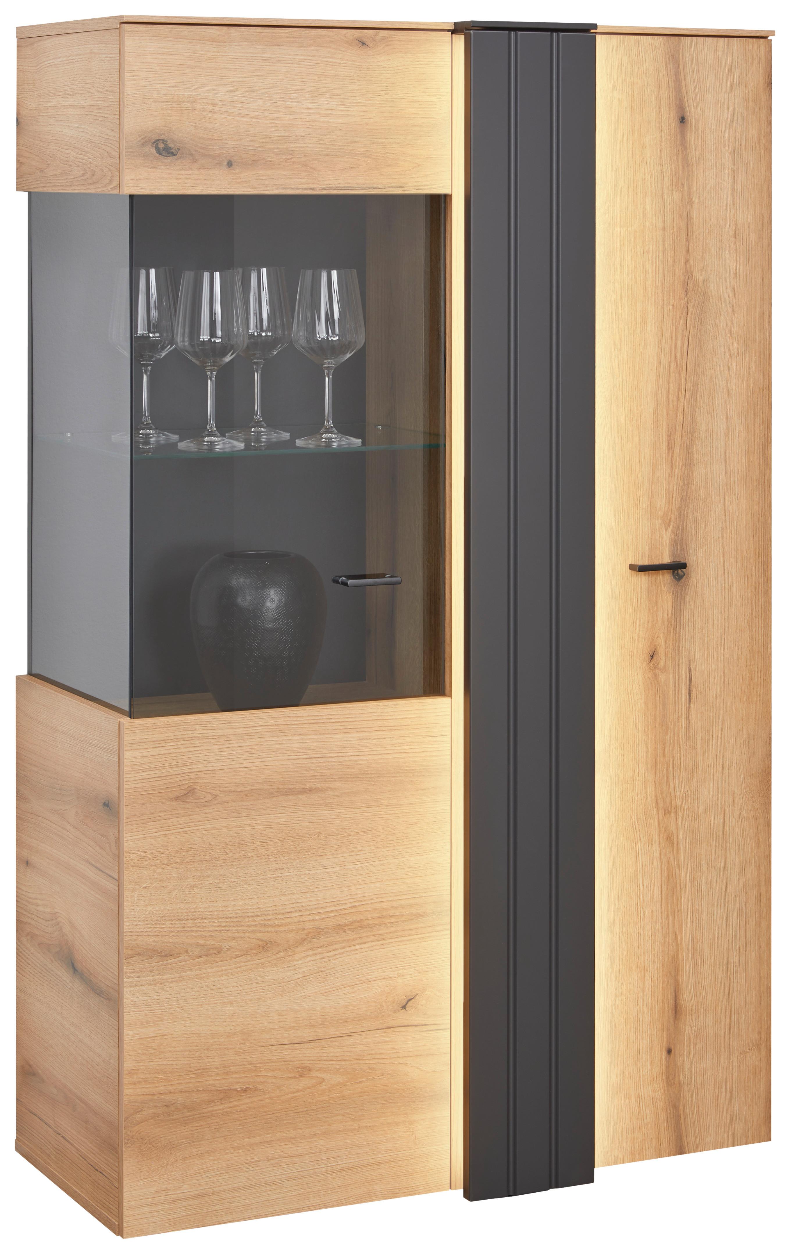 Vitrine Verdana in Eiche/Grau - MODERN, Glas/Holzwerkstoff (93,6/152/44,8cm) - Mömax
