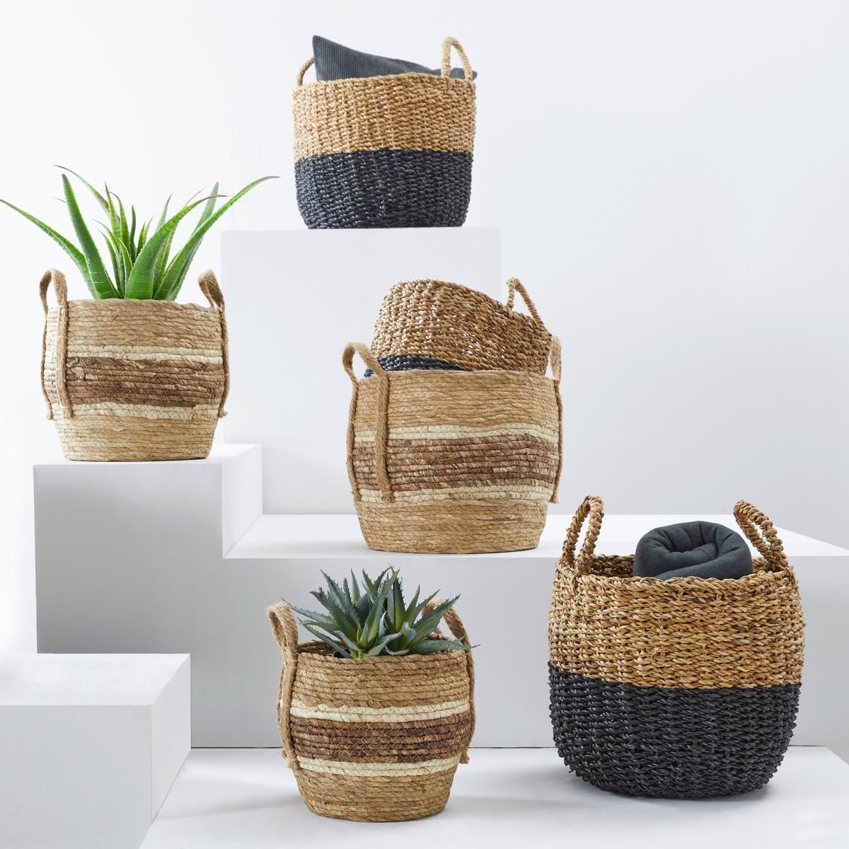 Dekokorb Sophian in Naturfarben Ø ca. 40cm - Schwarz/Naturfarben, Natur, Naturmaterialien (40/41cm)