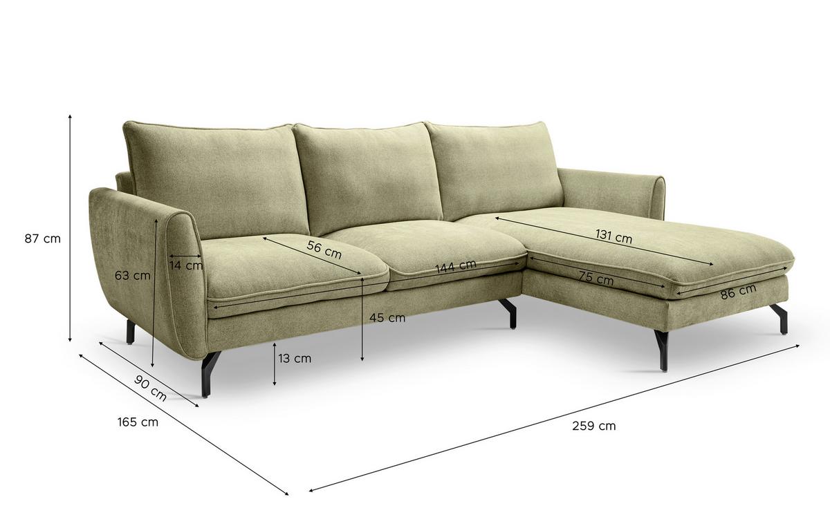Ecksofa Toronto Grün - Schwarz/Grün, Basics, Holz/Textil (259/165cm) - MID.YOU