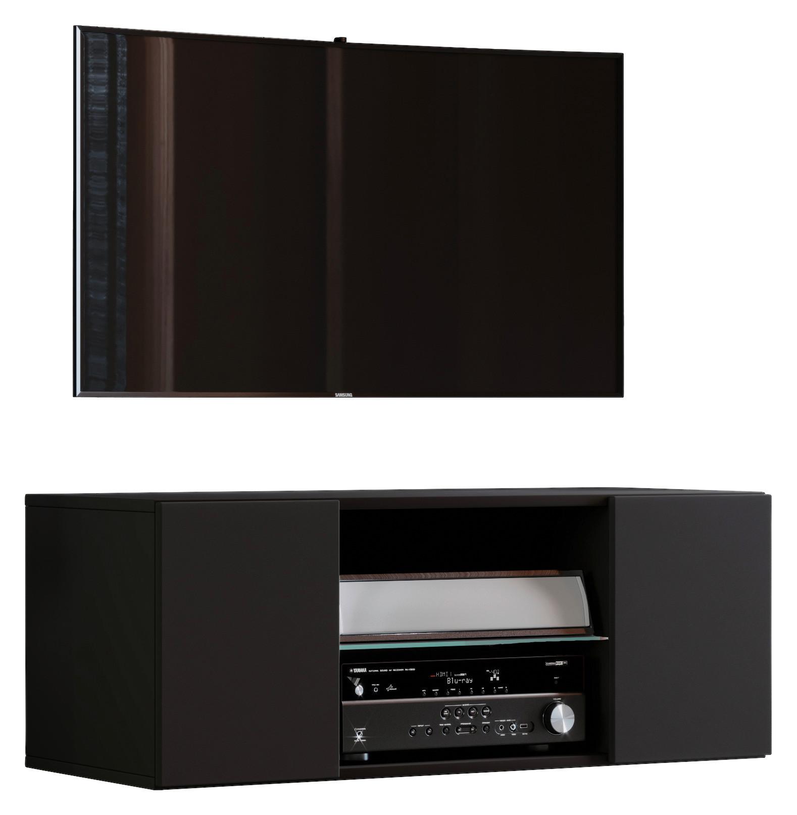 Lowboard Jusa ca. 95x40x36 cm Schwarz - Schwarz/Alufarben, MODERN, Glas/Holzwerkstoff (95cm) - MID.YOU