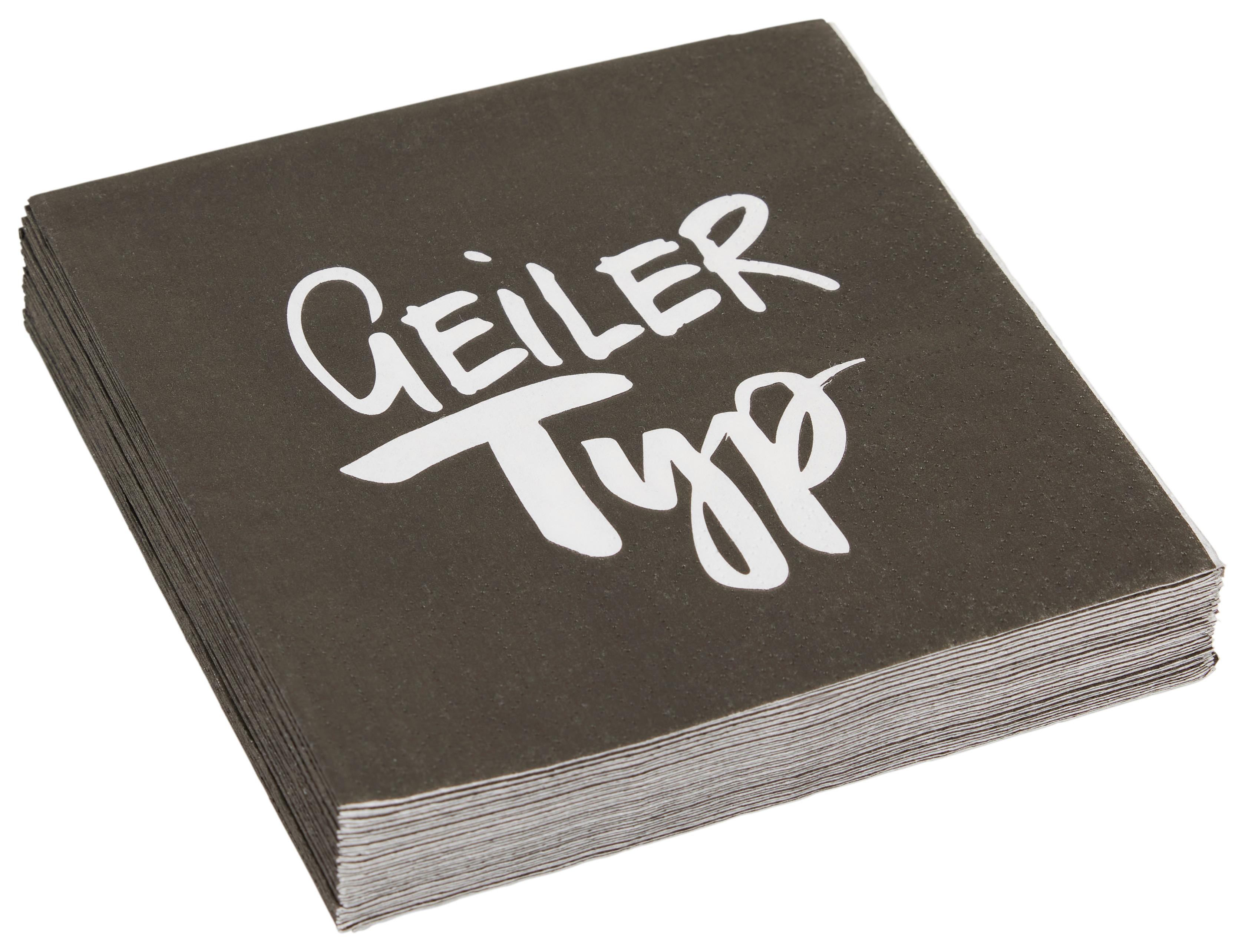 Cocktailserviette in Schwarz ca. 25x25cm - Schwarz/Weiß, KONVENTIONELL, Papier (25cm)