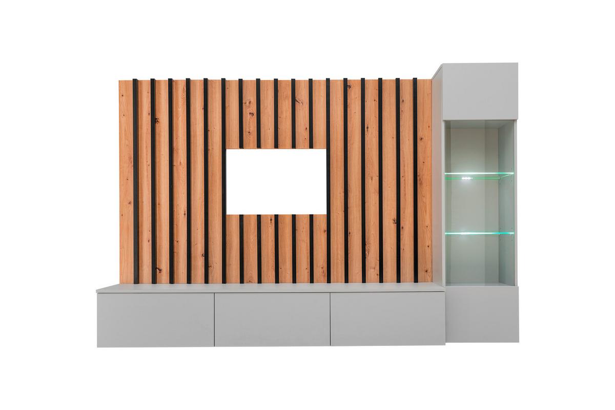 Wohnwand Verti Hellgrau/Eiche Artisan - Hellgrau/Eiche Artisan, MODERN, Glas/Holzwerkstoff (220/148/35cm) - P & B