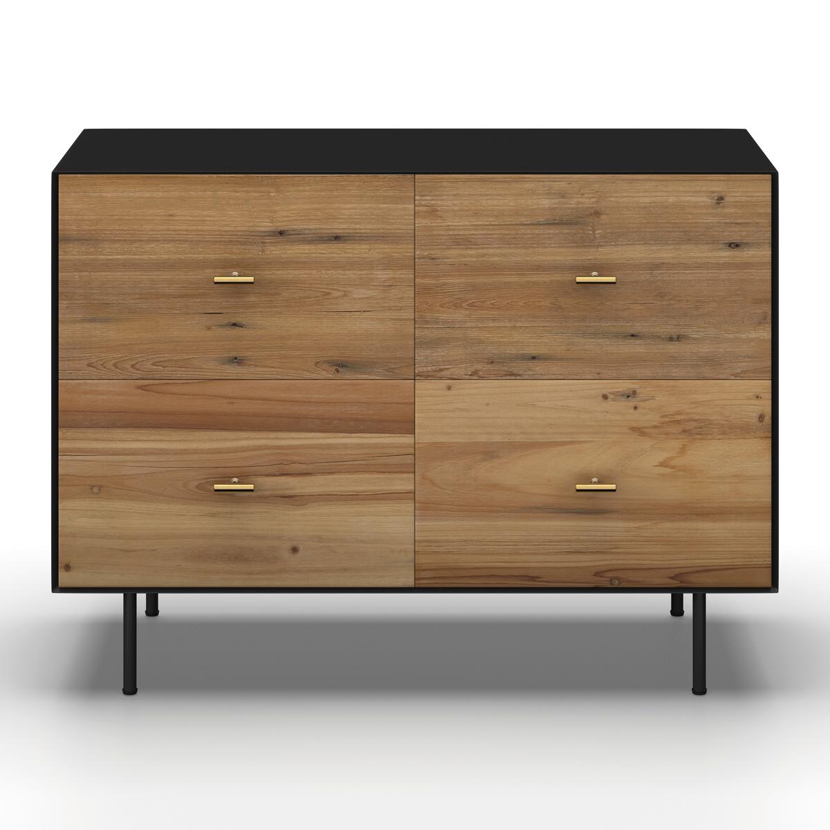 Kommode Giorgia Schwarz/Natur Echtholz/MDF - Goldfarben/Schwarz, MODERN, Holz/Metall (90/66/40cm) - Bessagi Home
