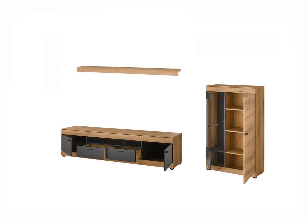WOHNWAND SOLETO - Eichefarben/Graphitfarben, Design, Glas/Holzwerkstoff (300/170/45cm) - MID.YOU
