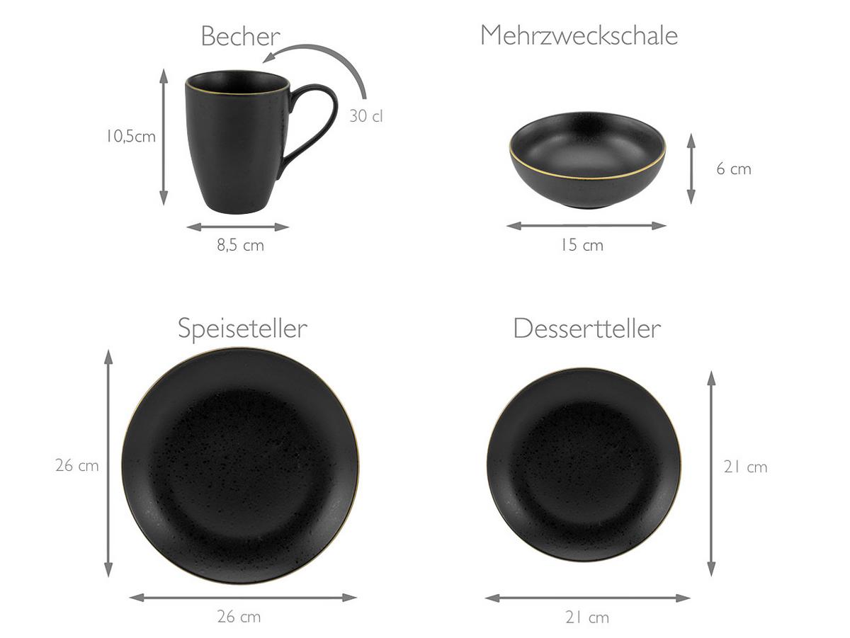 Kombiservice Industrial in Schwarz, 16-teilig - Schwarz, KONVENTIONELL, Keramik (34/31/33cm) - Creatable