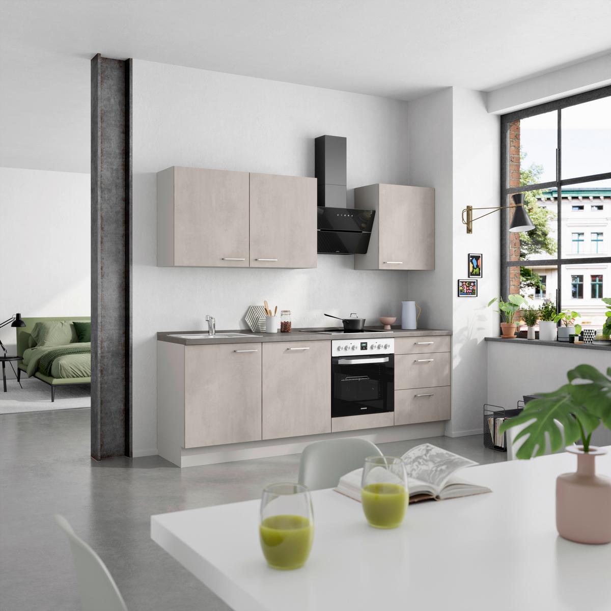 Küchenblock Riva High m. Geräten Grau - Schieferfarben/Edelstahlfarben, MODERN, Holzwerkstoff/Metall (240cm) - Nobilia