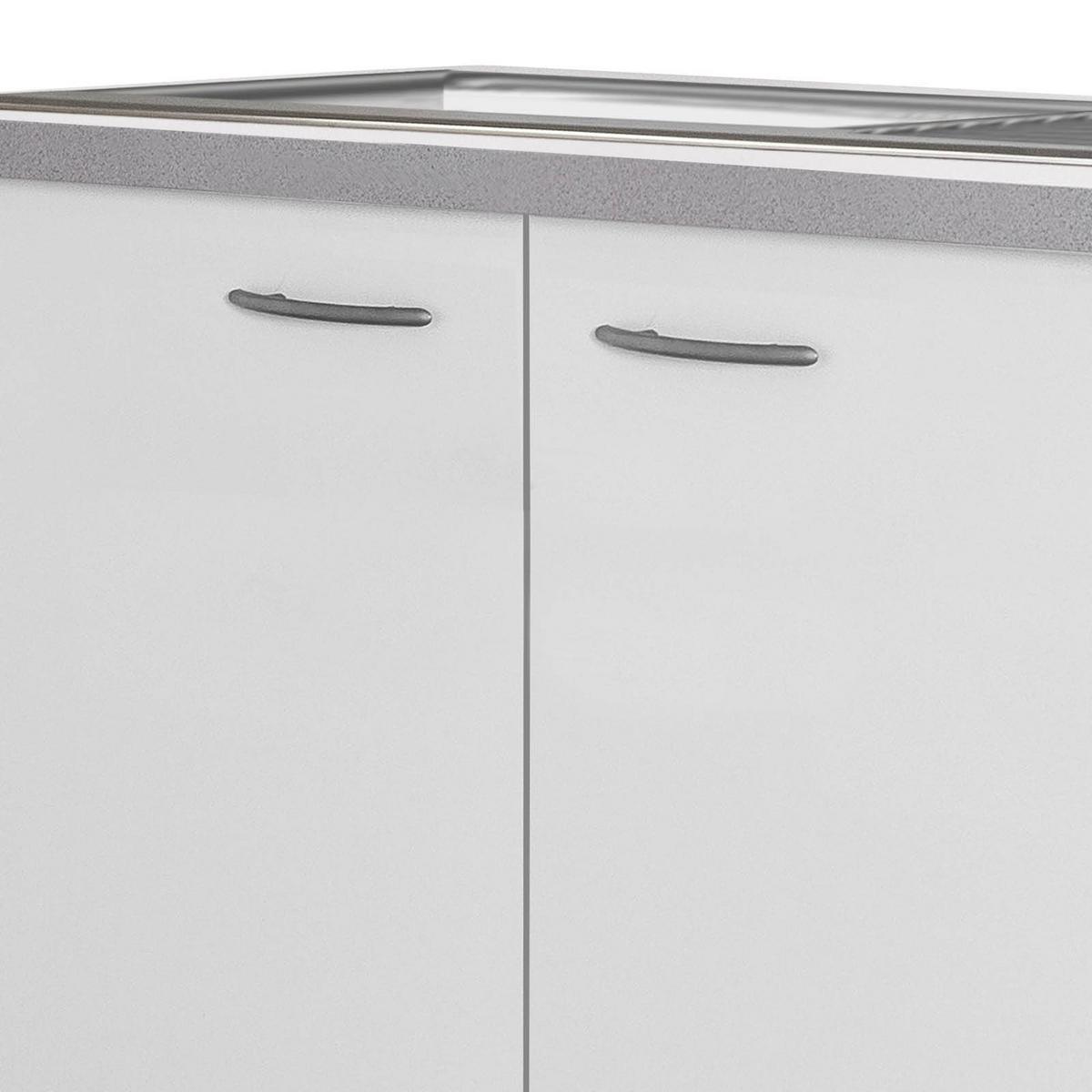 Spülenunterschrank in Weiss 'Wito' - Edelstahlfarben/Hellgrau, Holzwerkstoff/Kunststoff (100/85/60cm) - FlexWell