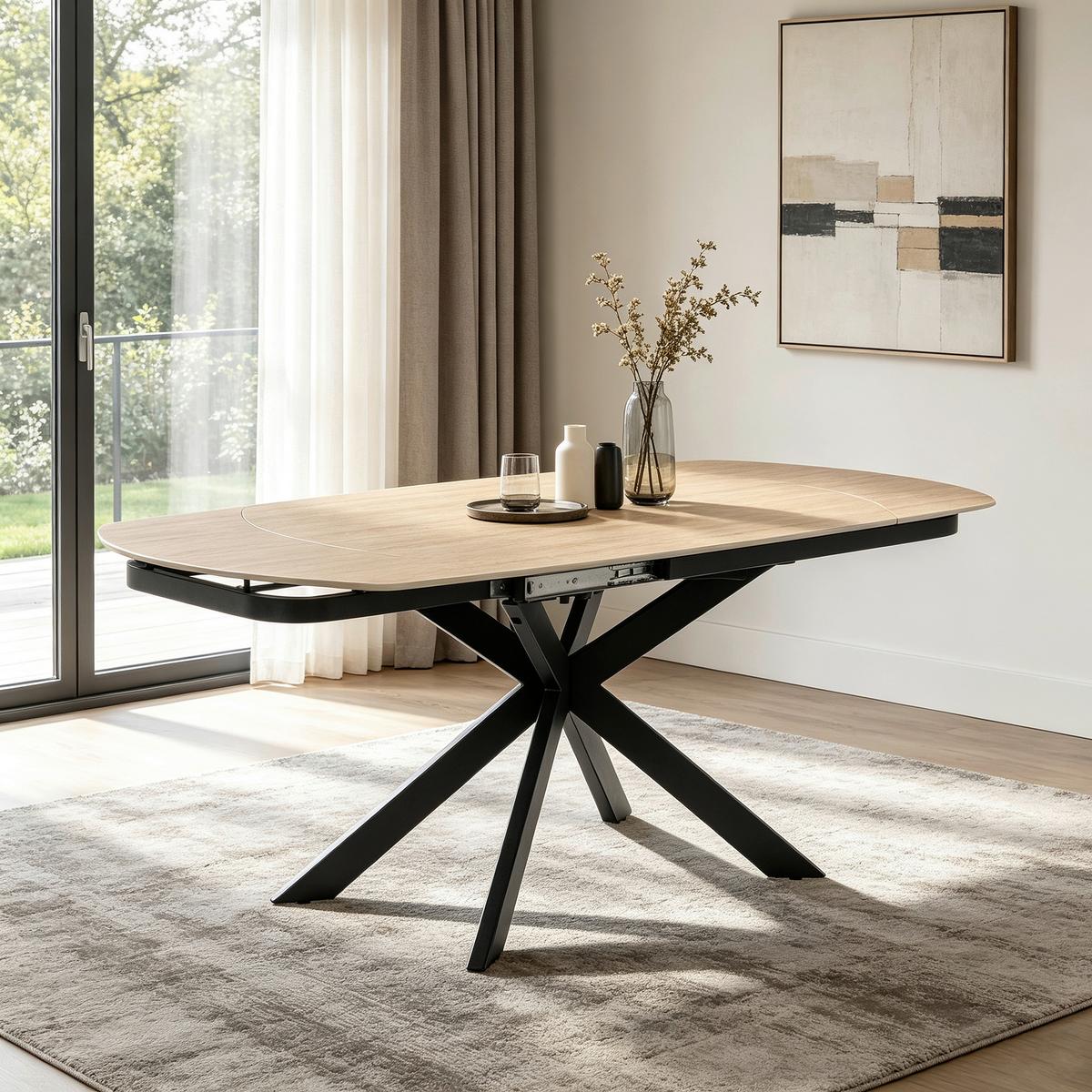 Raztegljiva Miza Senna, Bež, 120-180x90 - črna/bež, Moderno, kamen/kovina (120-180/90/75.5-79cm) - P & B