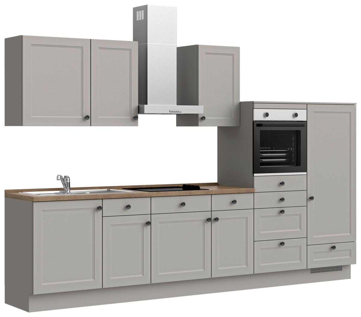 Küchenblock Cascada Low m. Geräten Grau - Eiche dunkel/Schwarz, MODERN, Holzwerkstoff/Metall (330cm) - Nobilia