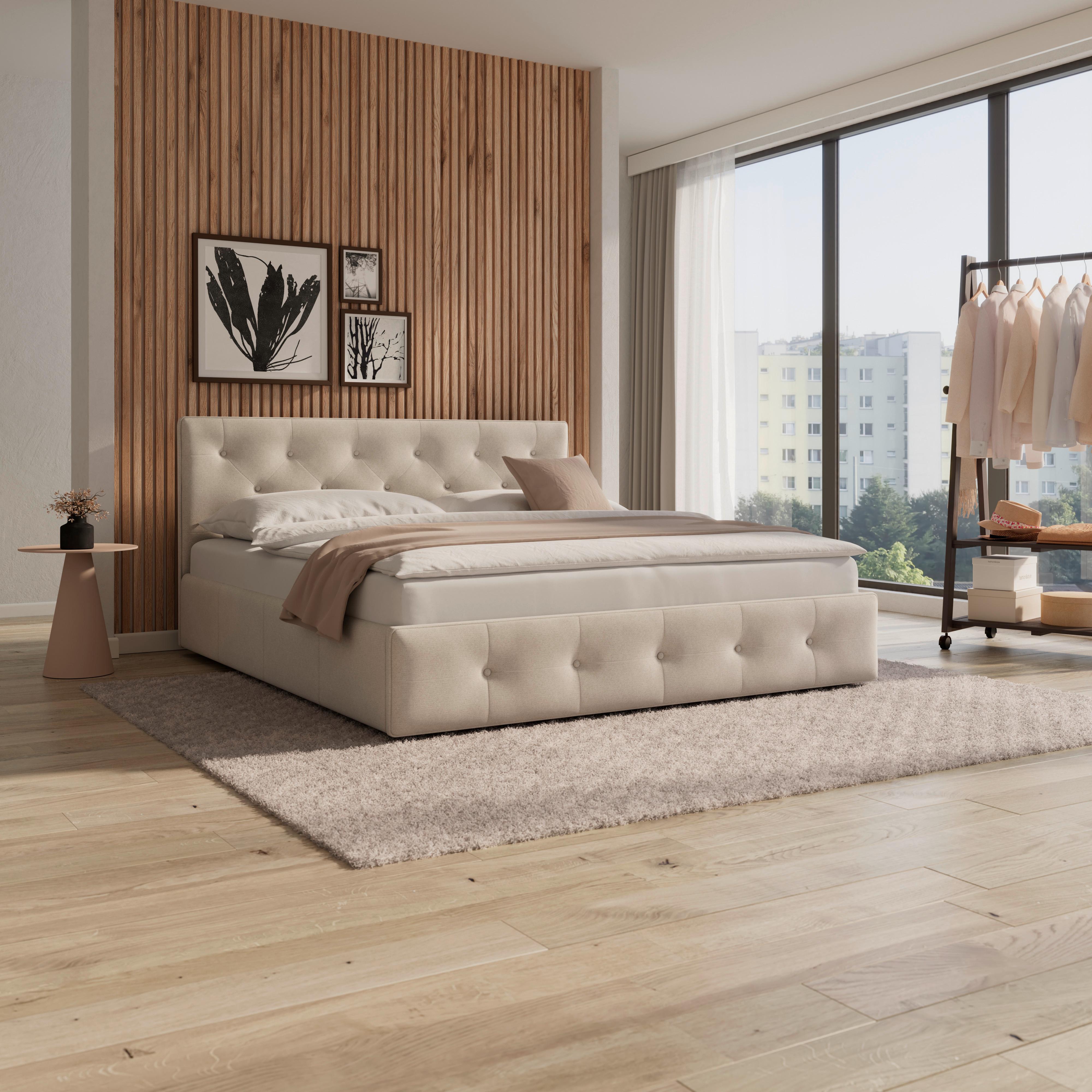 Polsterbett Julie ca. 180x200 cm Beige - Beige/Schwarz, MODERN, Holz/Holzwerkstoff (180/200cm) - Bessagi Home