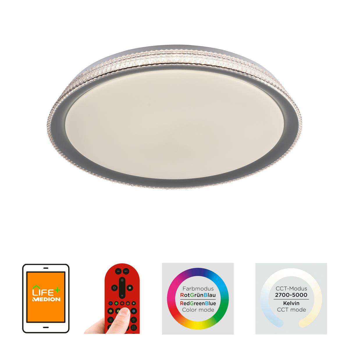 LED-Deckenleuchte Lolasmart Kari max. 40 Watt - Silberfarben/Weiß, Design, Kunststoff/Metall (51/51/9cm)