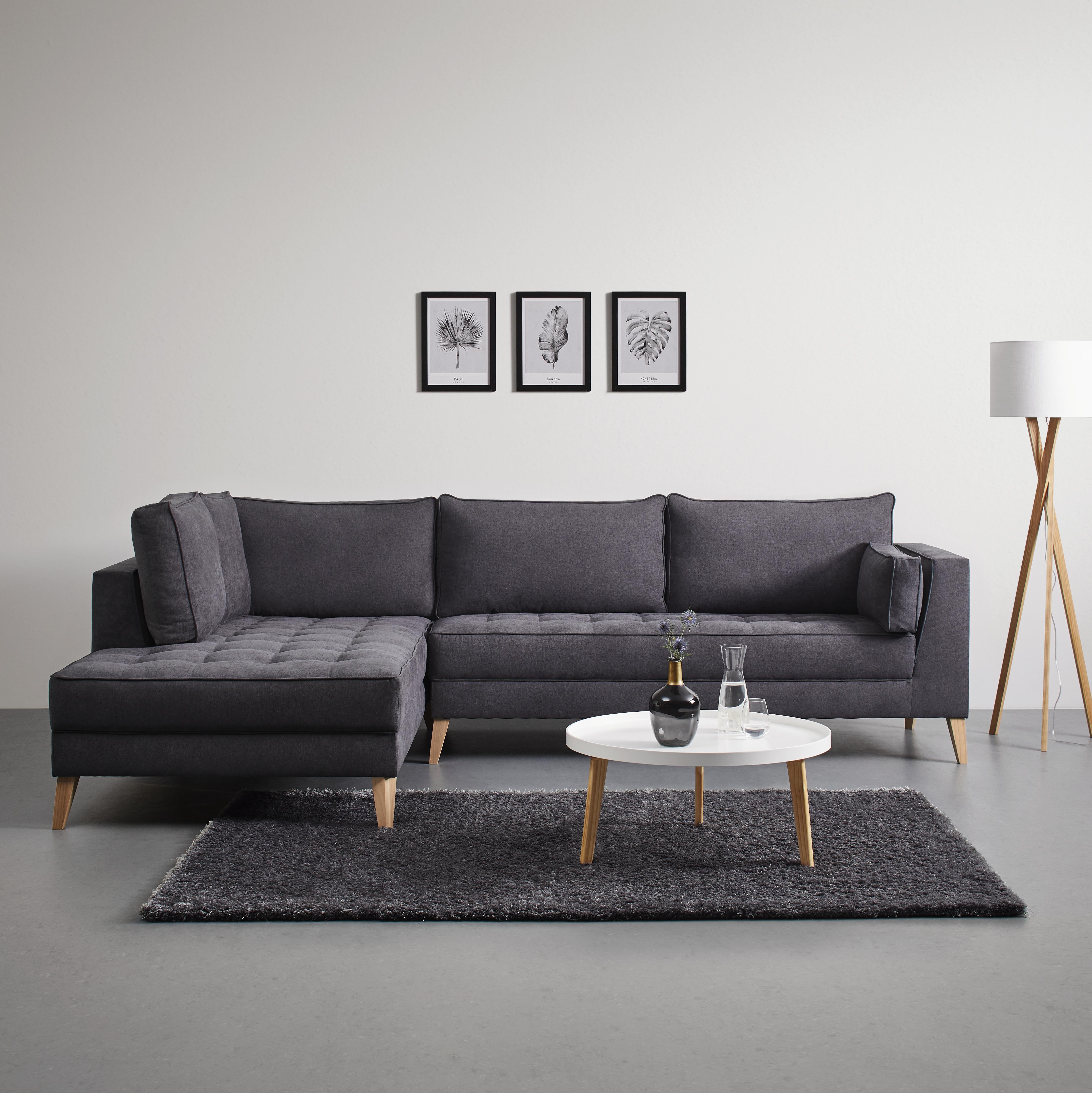 Wohnlandschaft in Grau 'Lena' - Anthrazit, MODERN, Holz/Textil (310/205cm) - Bessagi Home