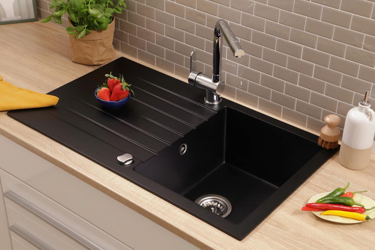 Spüle Almonto Schwarz - Schwarz, Trend, Stein (86/22/50cm) - Respekta