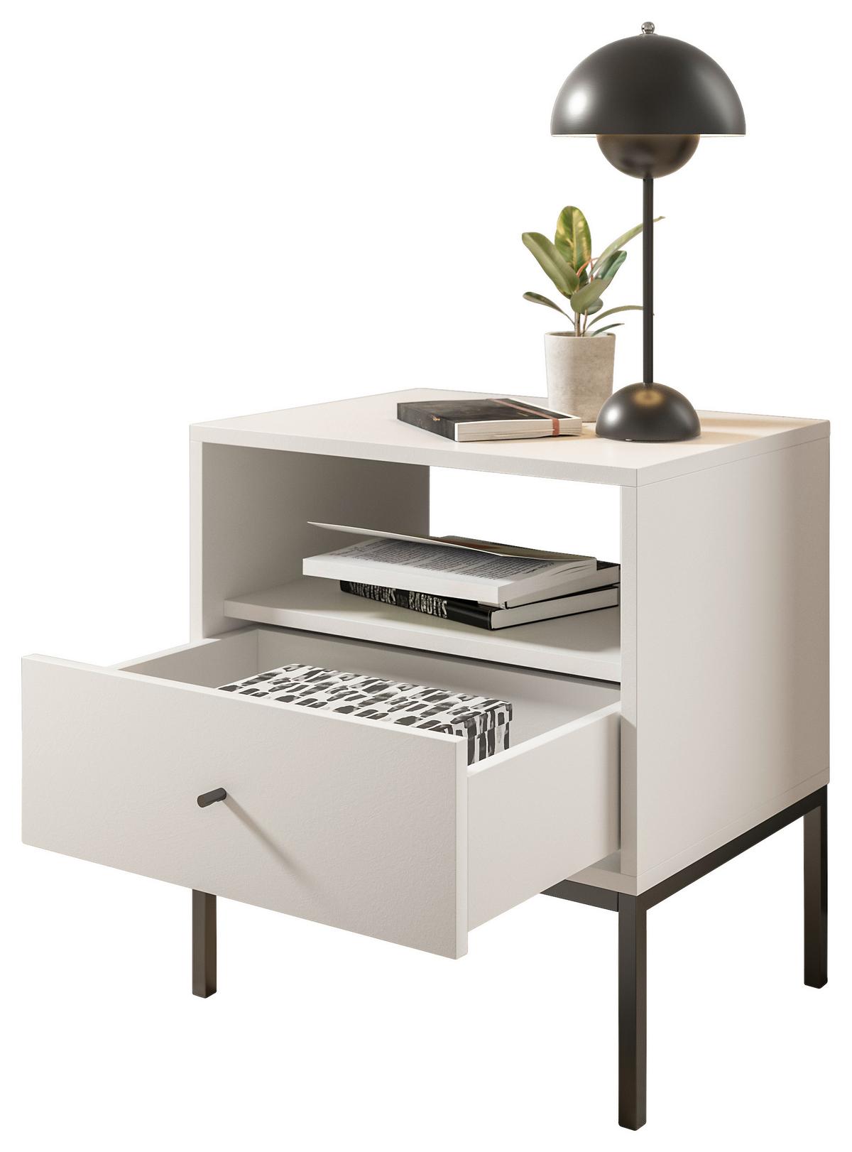 SZAFKA NOCNA INES - czarny/biały, Modern, materiał drewnopochodny/metal (54/56/39cm) - MID.YOU