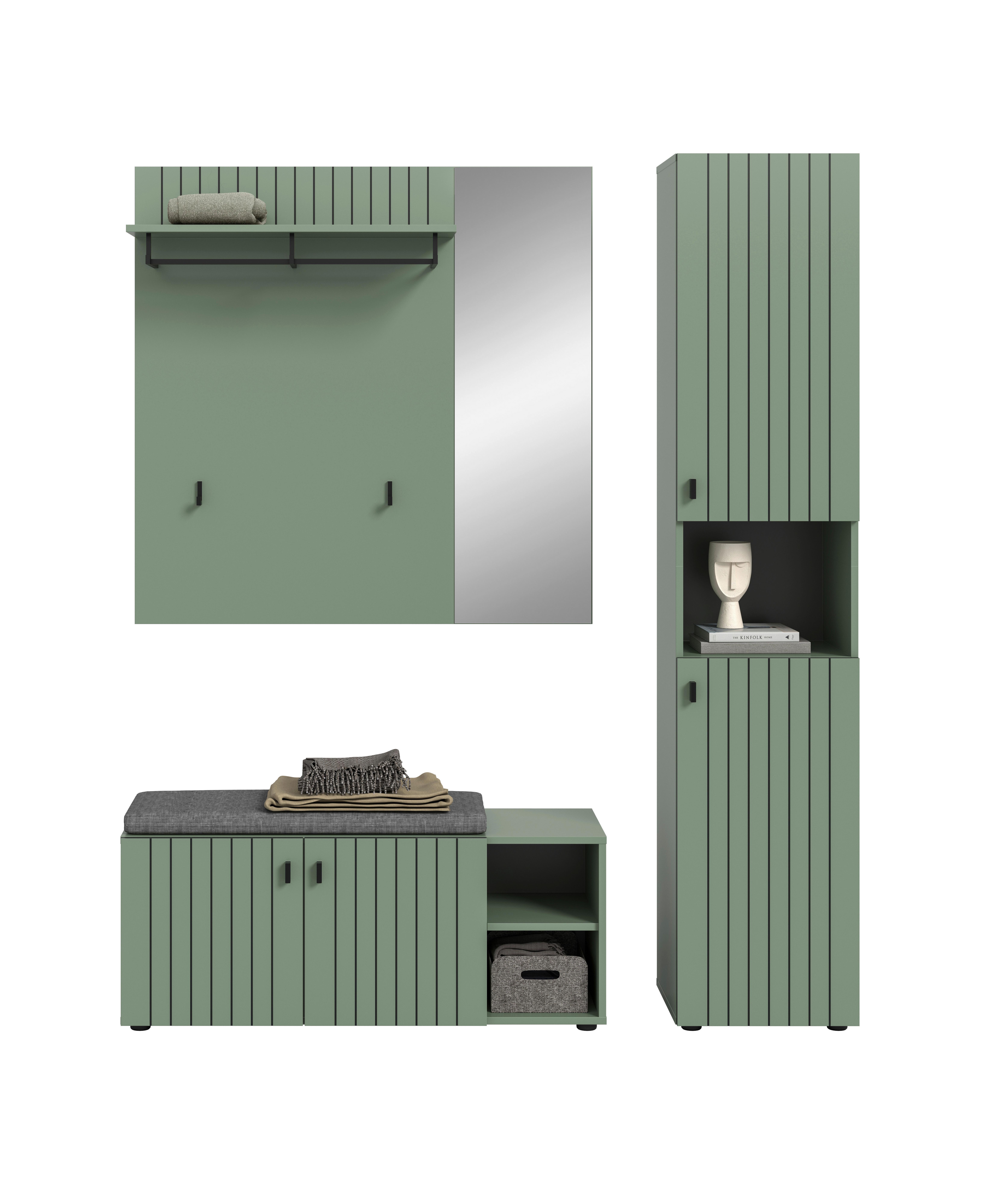 Predsoba Station, Sivozelena, 3-Delna - sivozelena, Design, leseni material (161/192/37cm) - MID.YOU